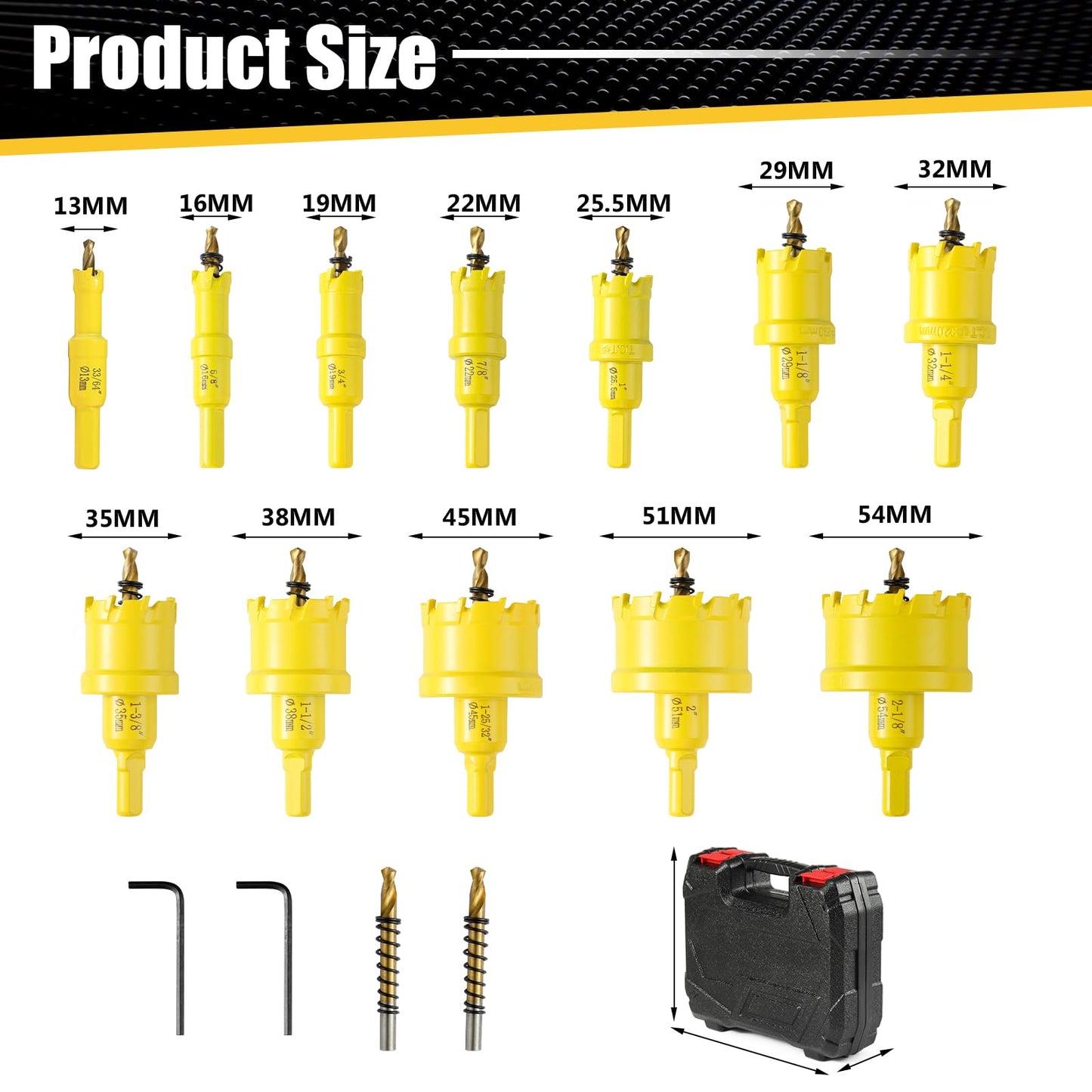 14PCS Carbide Hole Saw Kit for Metal,1/2'' to 2-1/8" TCT Hole Saw Set with Titanium-Plated Upgrade Pilot Drill bits for Stainless Steel,Hard Metal,Wood, Plastic,Iron