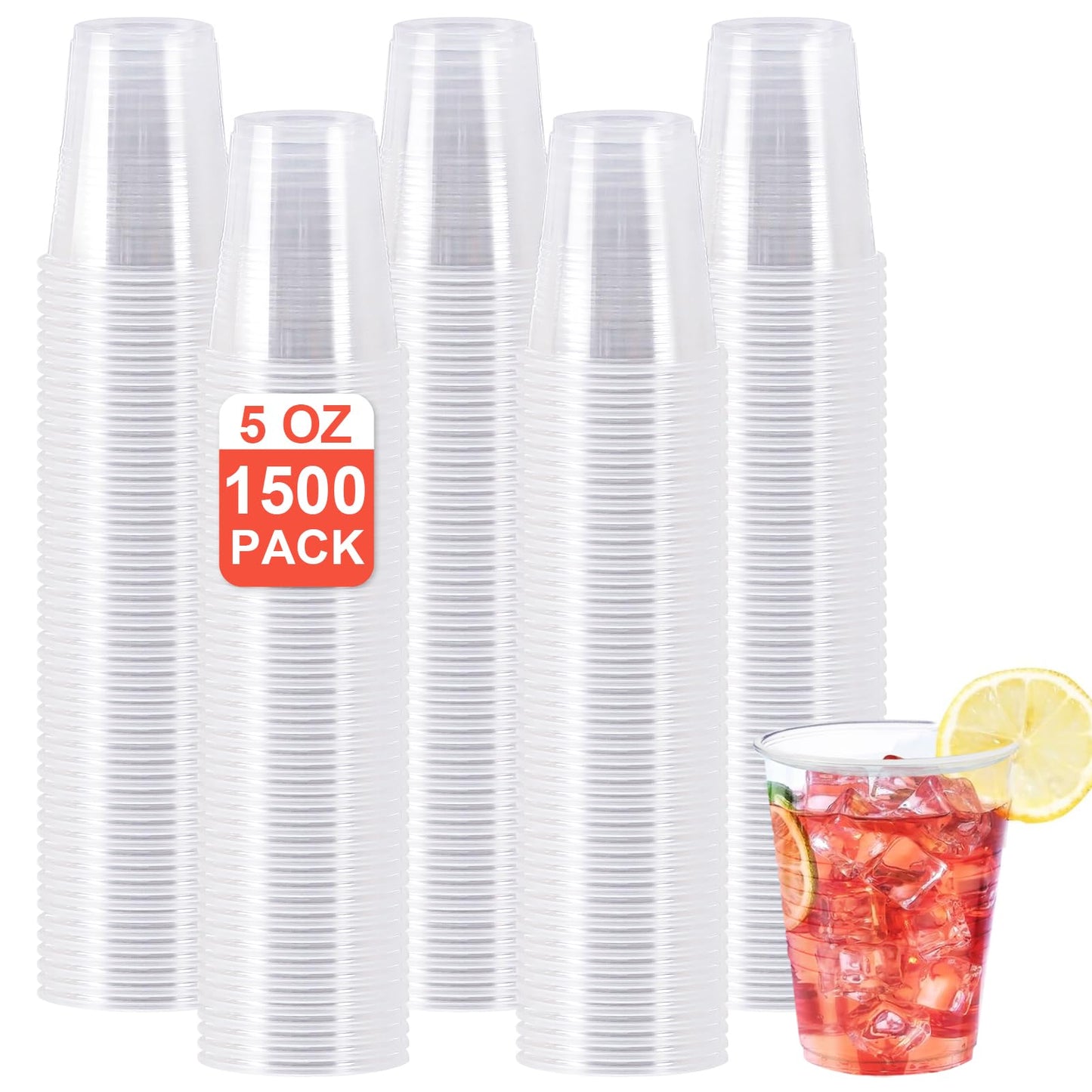SIUQ 1500 Pack 5 oz Clear Plastic Cups, Disposable Mouthwash Cups, Plastic Cups 5 Ounce, Cold Party Drinking Cup for Party, Picnic, BBQ, Travel, Events and Everyday Use
