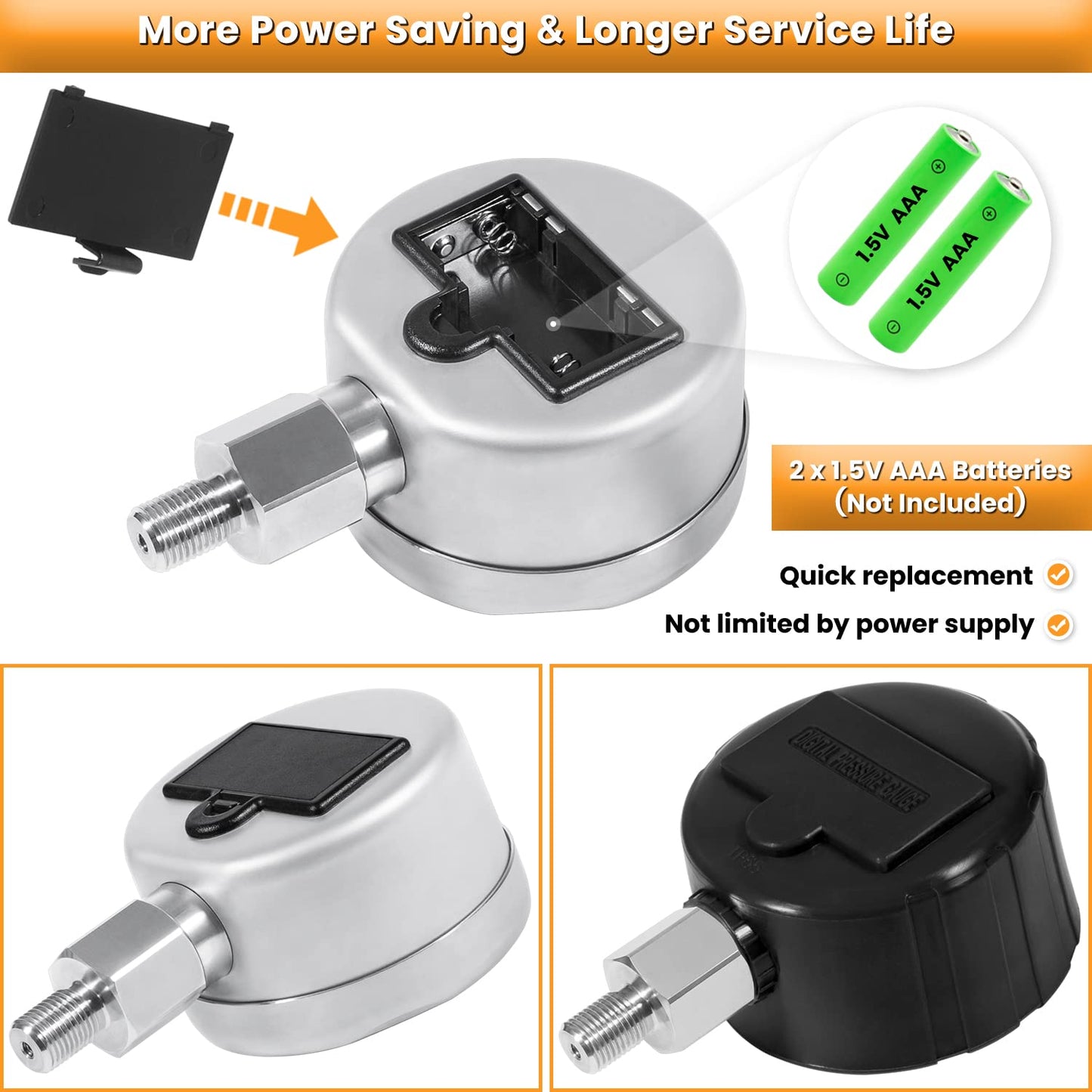 10000PSI Digital Hydraulic Pressure Test Coupling Kit Pressure Gauge Manometer Tester for USA Brand Excavator 1 Gauge 1 Hose 2 Couplings Black Silicone Protector 1/4 Inch NPT Connector 700BAR/70Mpa