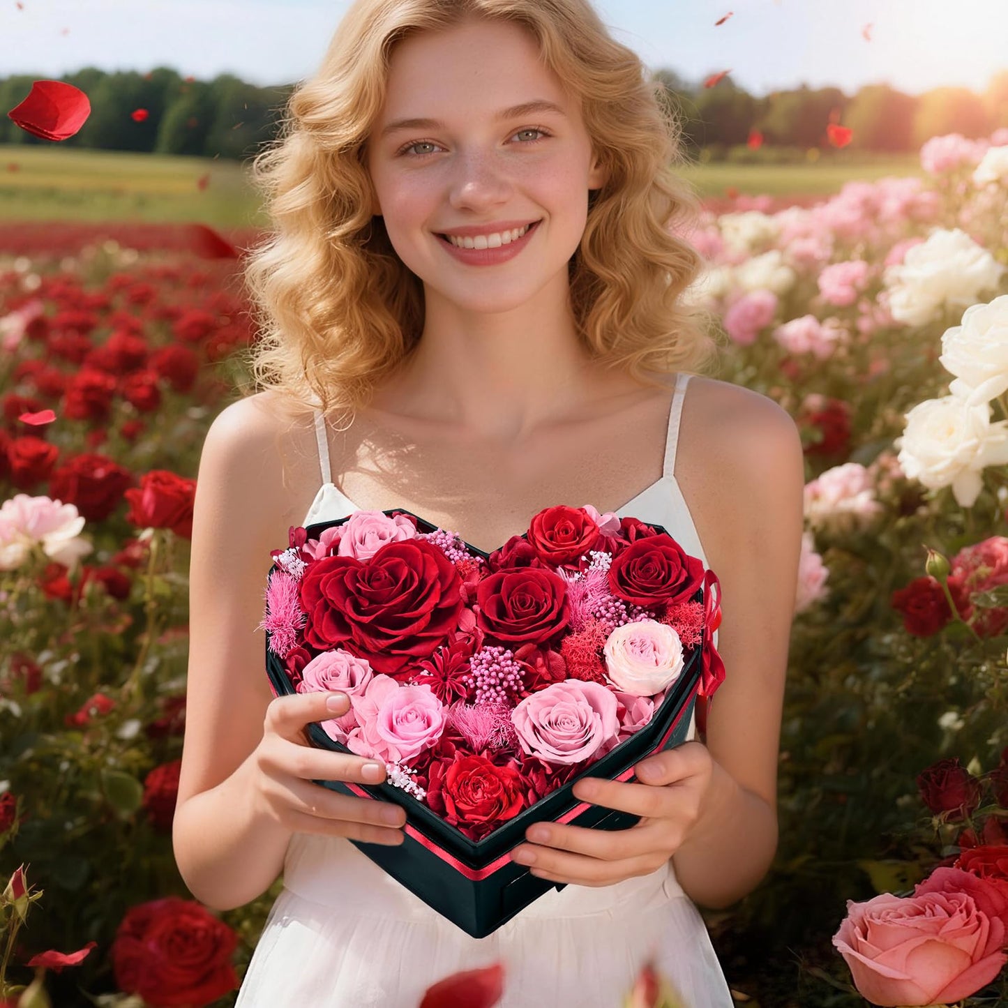 MARTINE MALL Forever Flowers for Delivery, Mothers Day Birthday Gifts for Women Mom 10 Preserved Real Roses in a Box Gifts for Girlfriend Wife Grandma Lasting Eternal Flowers with Necklace, Red