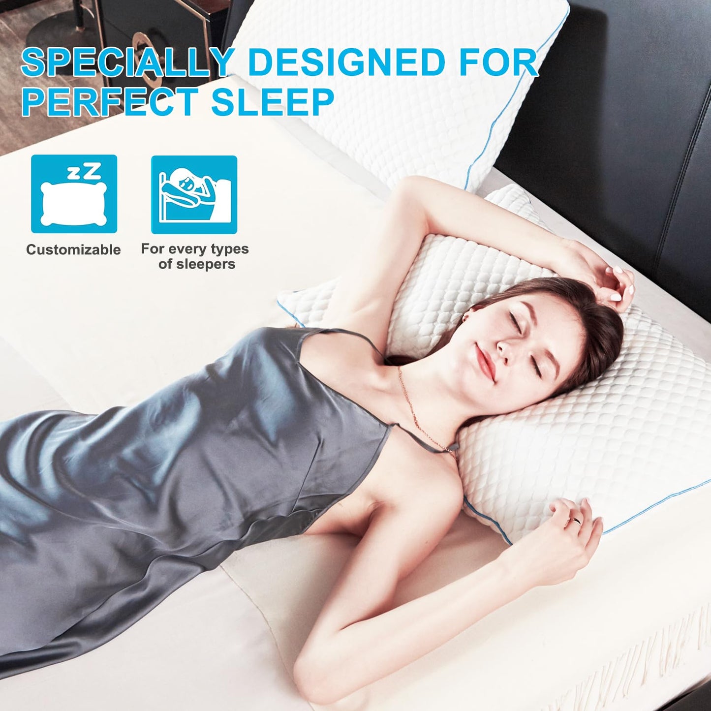 VVZ Cooling Bed Pillows King Size Set of 2, Shredded Memory Foam Pillows for Side Back Stomach Sleepers, Luxury Cool Gel Adjustable Firm Bed Pillows for Sleeping 2 Pack King Size 20 x 36 Inches