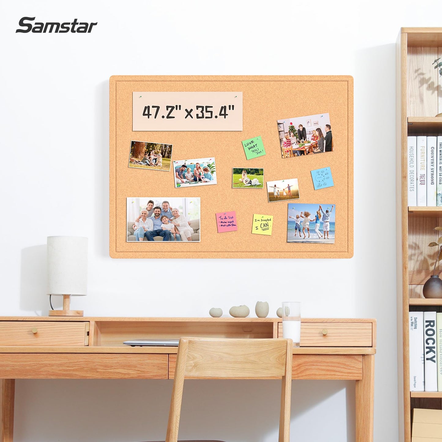 Samstar Large Bulletin Board - 48 x 36 Inches, Decorative Felt Pin Board for Wall - 4' x 3' Cork Board Alternative for Wall, Vision Board Photo Display Board Includes 30 Push Pins - Ginger Yellow