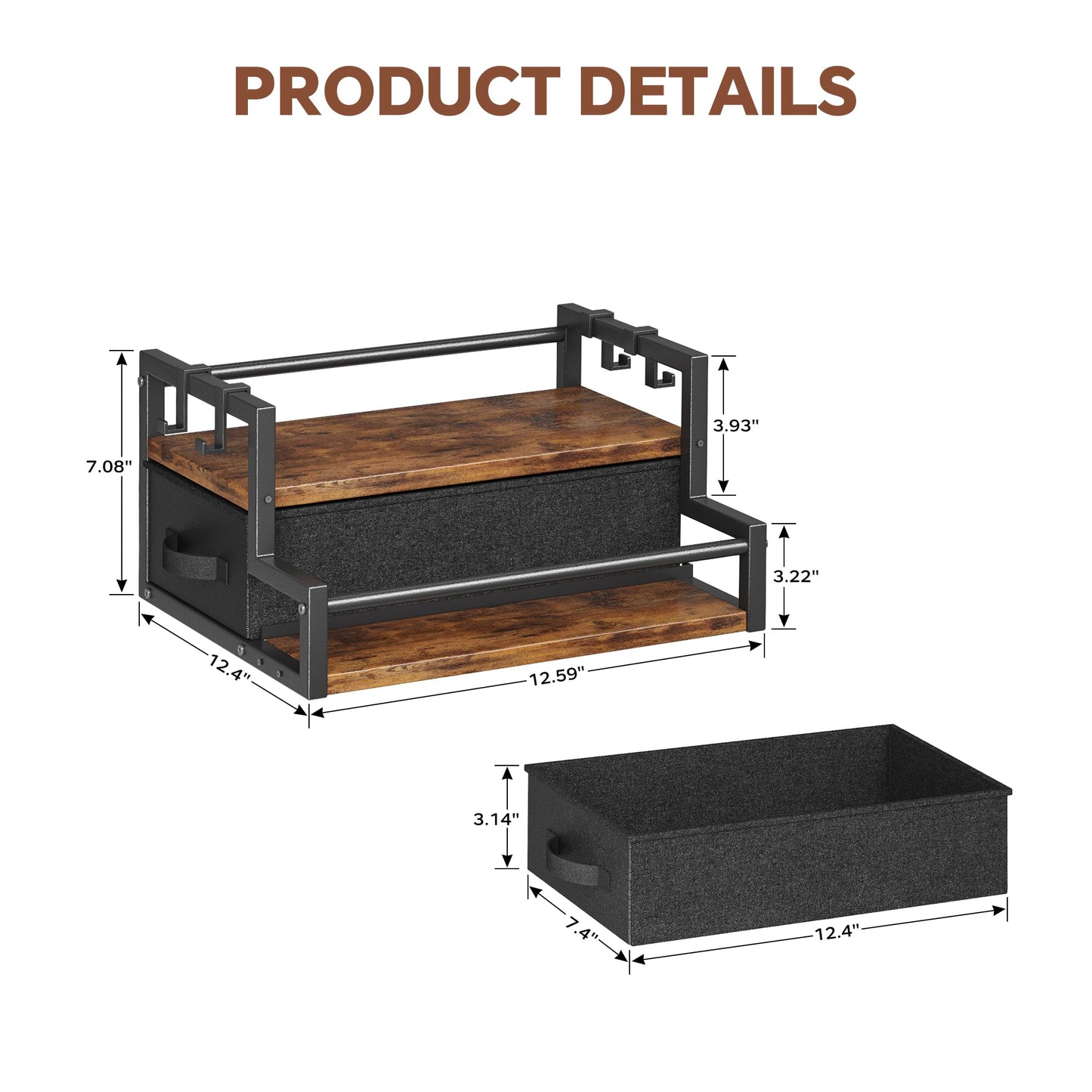 Coffee Syrup Organizer Rack, 2-Tier Coffee Bar Accessories, Bottle Holder Stand with K Cup Storage Drawer for Coffee bar, Wine Rack, Storage Shelves for Syrup. (Rustic Brown)