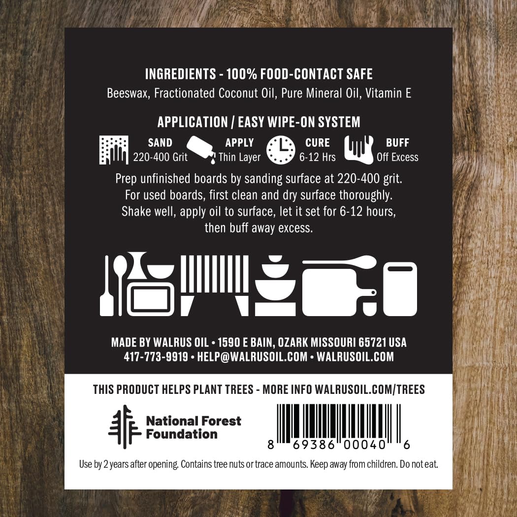 WALRUS OIL - Cutting Board Oil and Wood Wax Set. For Cutting Boards, Butcher Blocks, Wooden Spoons, and Bowls. 100% Food-Safe.