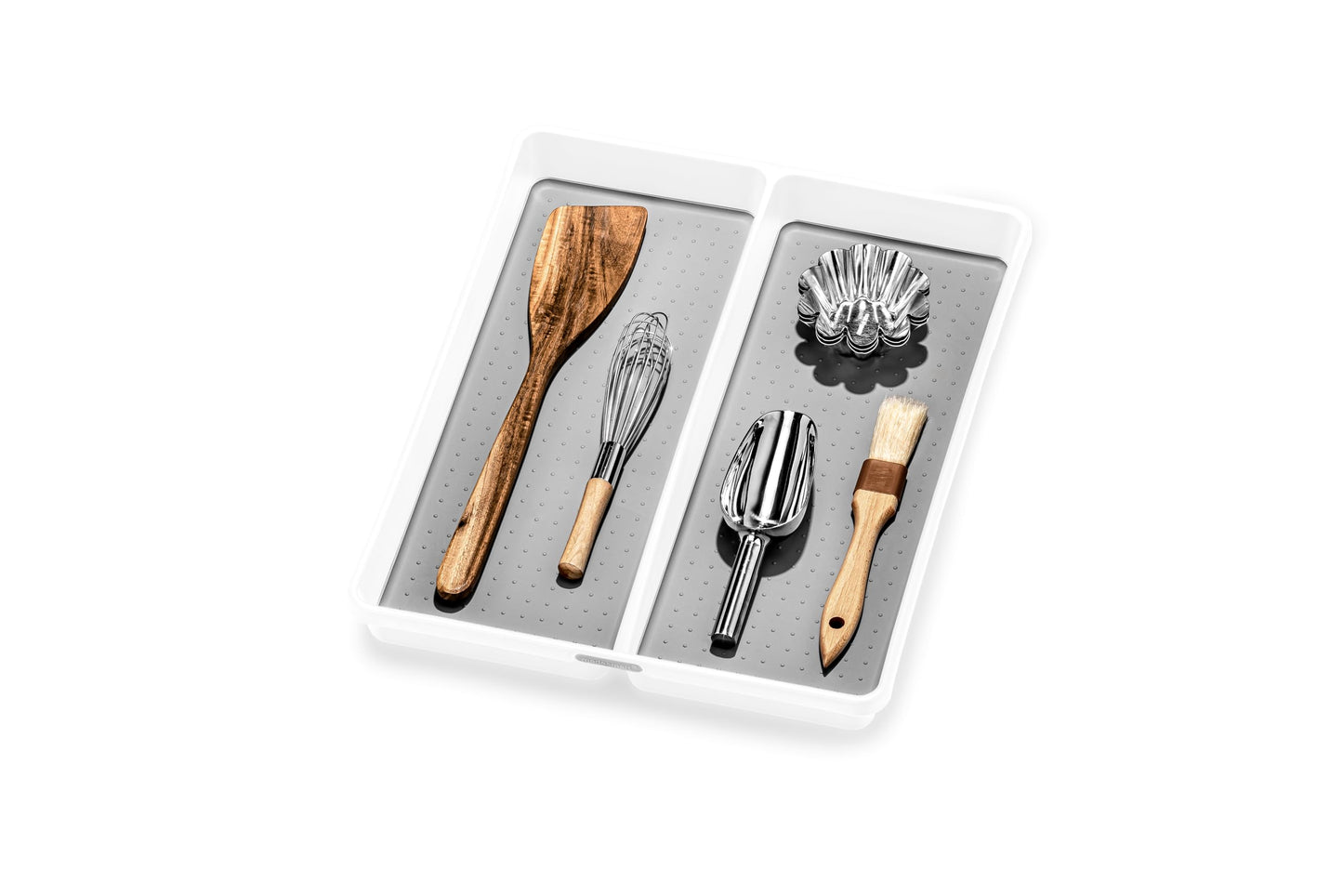 madesmart Premium 2 Compartment Utensil Tray, Deep Storage for Ladles, Whisks & Serving Tools, Non Slip Lining, for Drawers & Home Organization, White