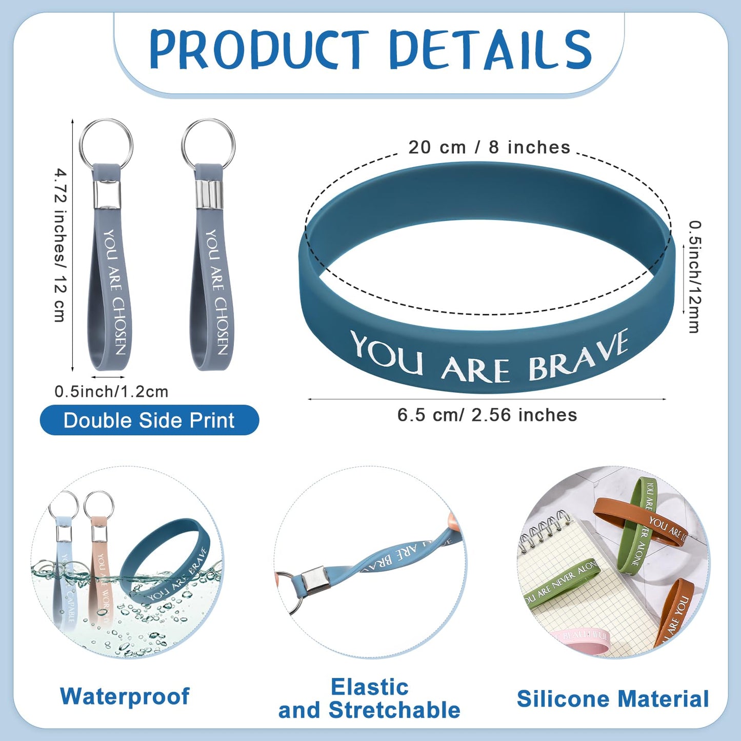 Sratte 240 Pcs Motivational Wristband Employee Appreciation Gifts Inspirational Keychain Pride Month Mental Health Gifts Bulk(Classic)