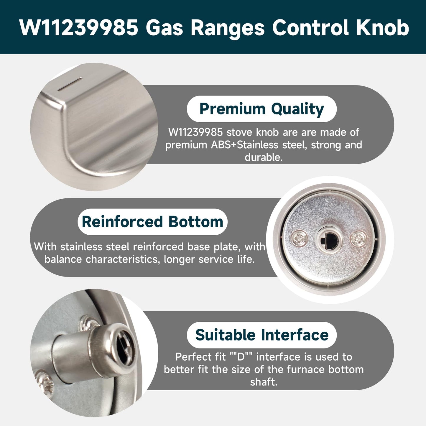 W11239985 W10850015 Gas Stove Knobs (5PCS) Replace W11032553 Control Knob, Compatible With whirlpool WFG550S0HZ0, WFG550S0LV1, WFG525S0HV1, WFG535S0JV0, WFG550S0HV0, WFG525S0JZ0, WFG550S0HV3 Gas knobs