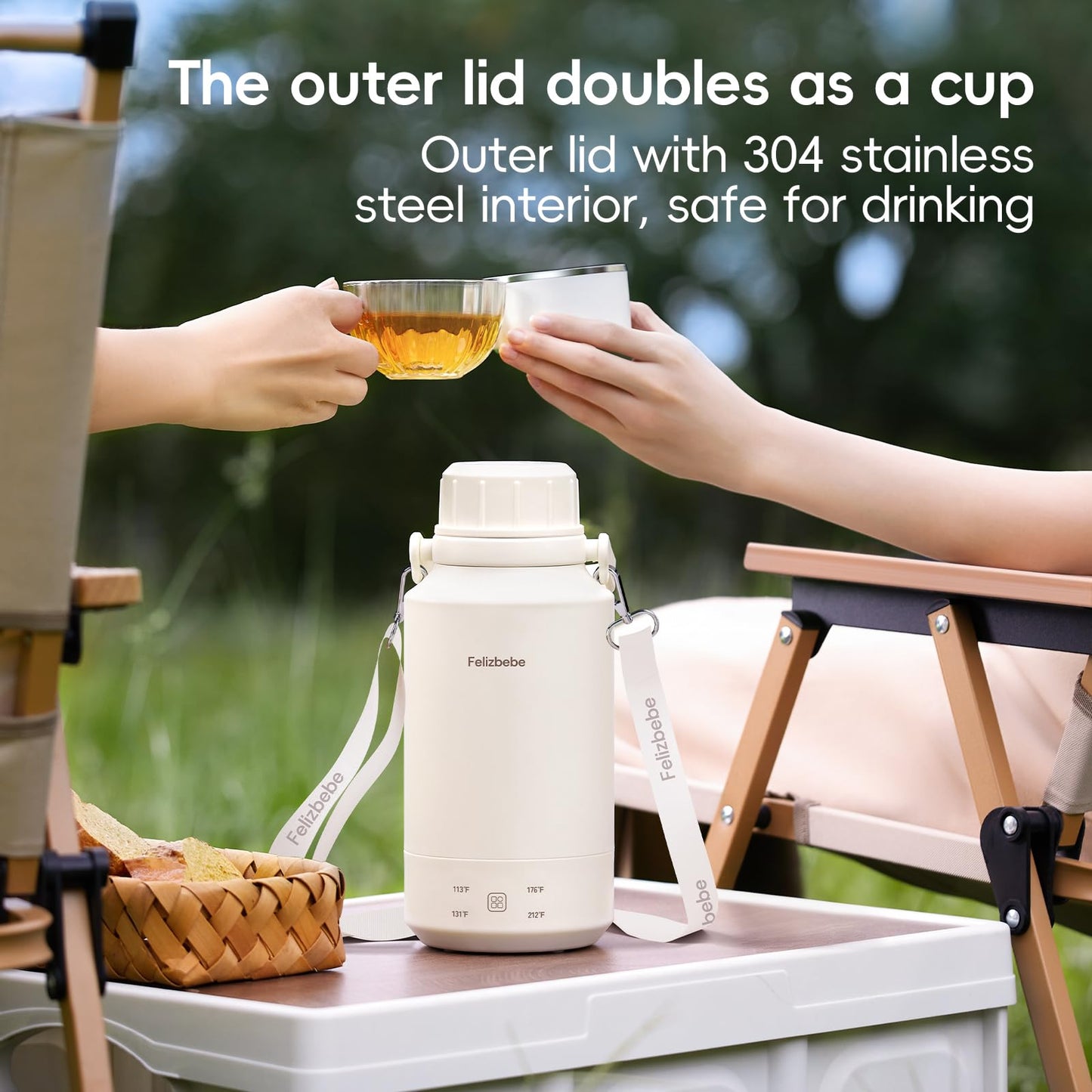 Felizbebe 33.8 Oz/1000mL Portable Electric Kettle,304 Stainless Steel Travel Kettle Electric,4 Temp Settings with Holding Heat,600W Fast Boiling Water with Auto Shut-Off and Boil Dry Protection