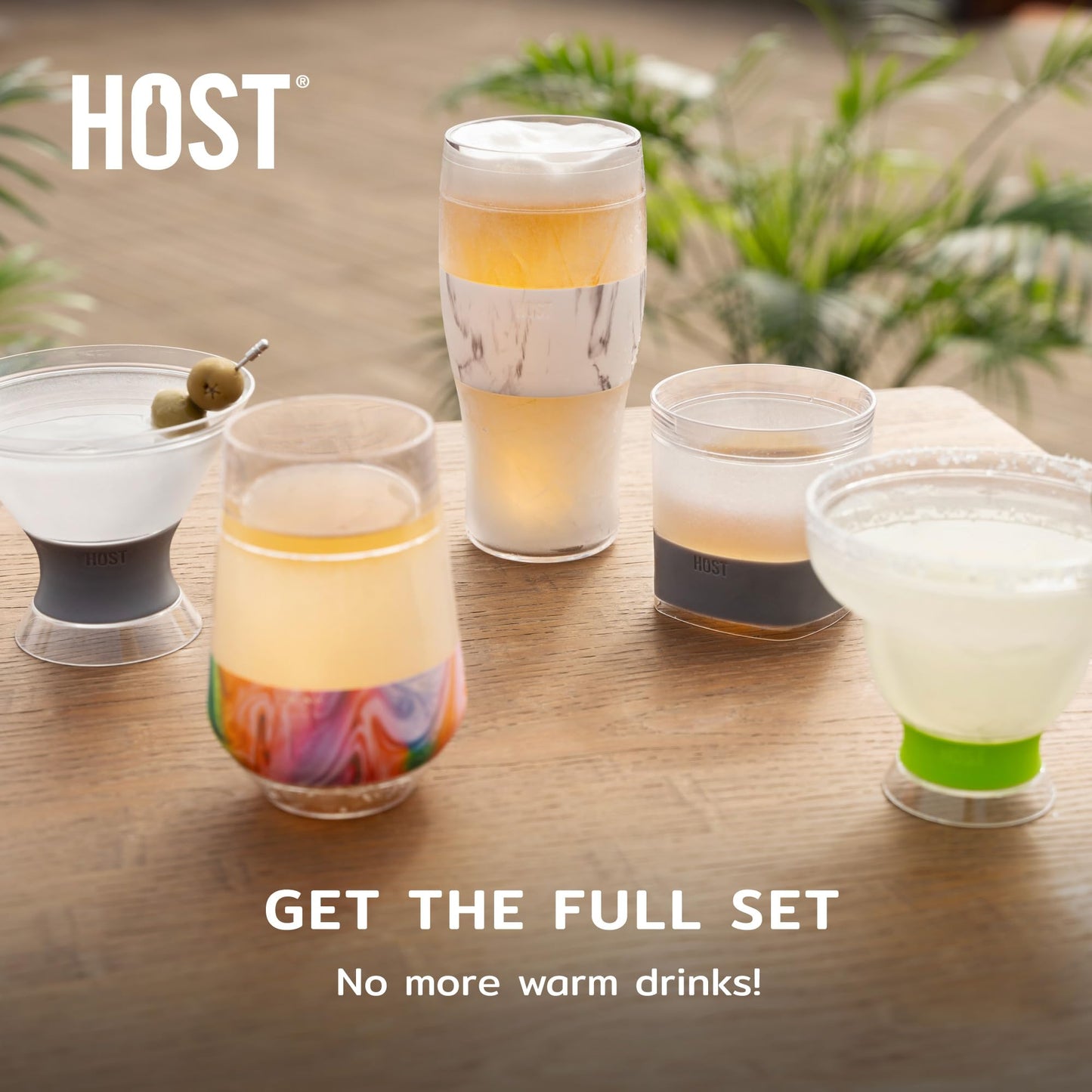 HOST Champagne Freeze Double-Walled Stemless Wine Glasses Freezer Cooling Cups with Active Cooling Gel and Insulated Silicone Grip - 9 Oz Plastic Tumblers, Seafoam Tint, Set of 2