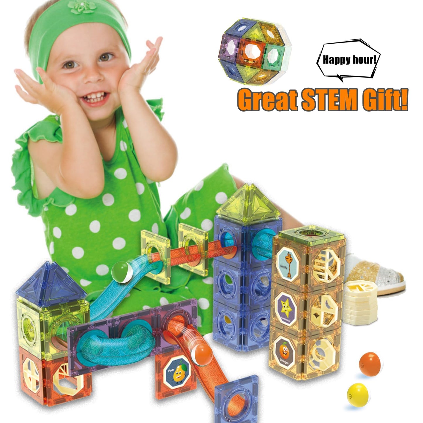 Magnetic Tiles Building Blocks Toys for Kids,144 PCS Magnet STEM Construction Set with LED Lights & Marble Run | Educational Learning Creative Gifts for Kids Ages 5-12 Boys and Girls