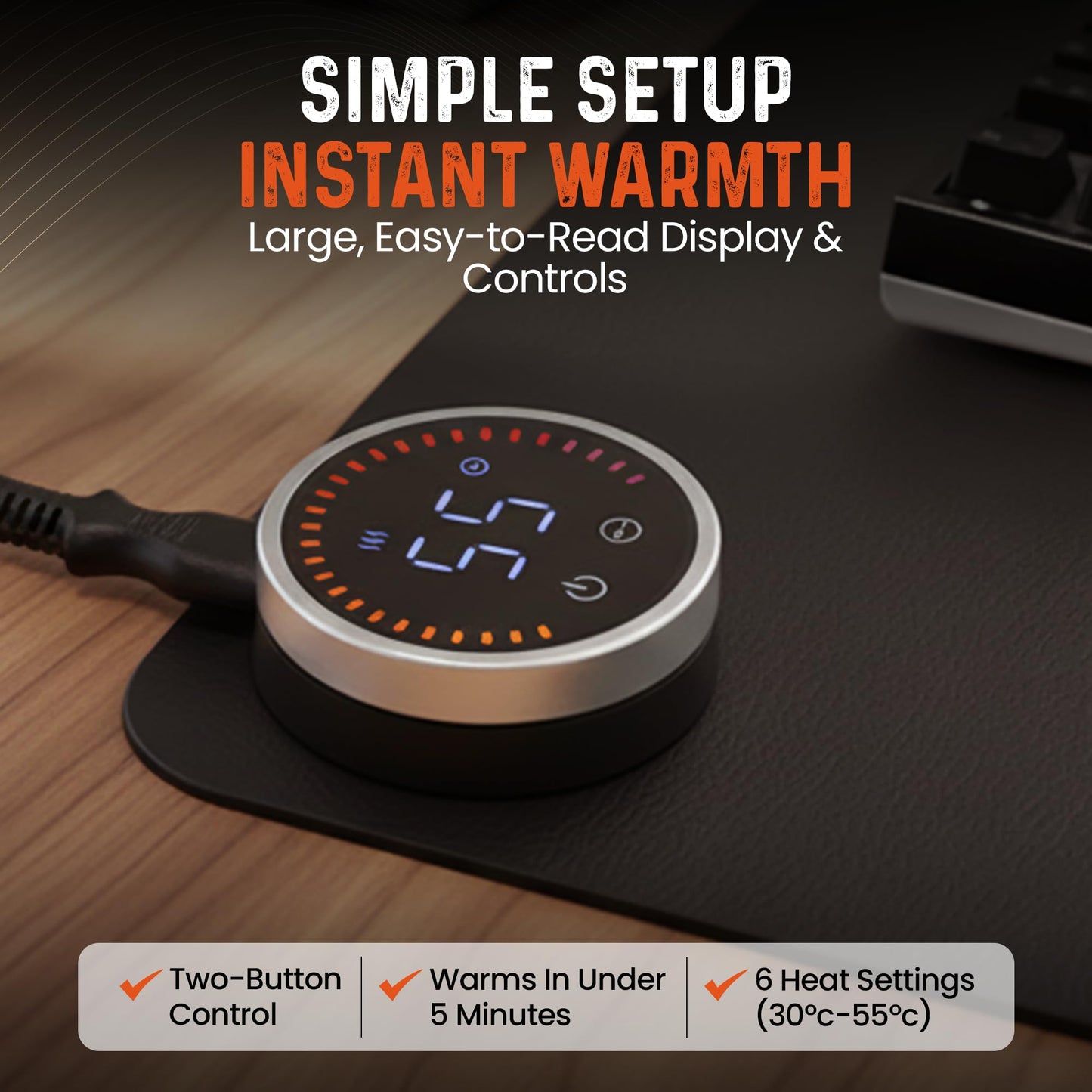 Heatka Classic Desktop Hand Warmer Heated Desk Pad – Large Heated Desk Mat for Cold Office & Home, PVC Leather Heated Mouse Pad for Keyboard & Mouse, Auto Shut-Off