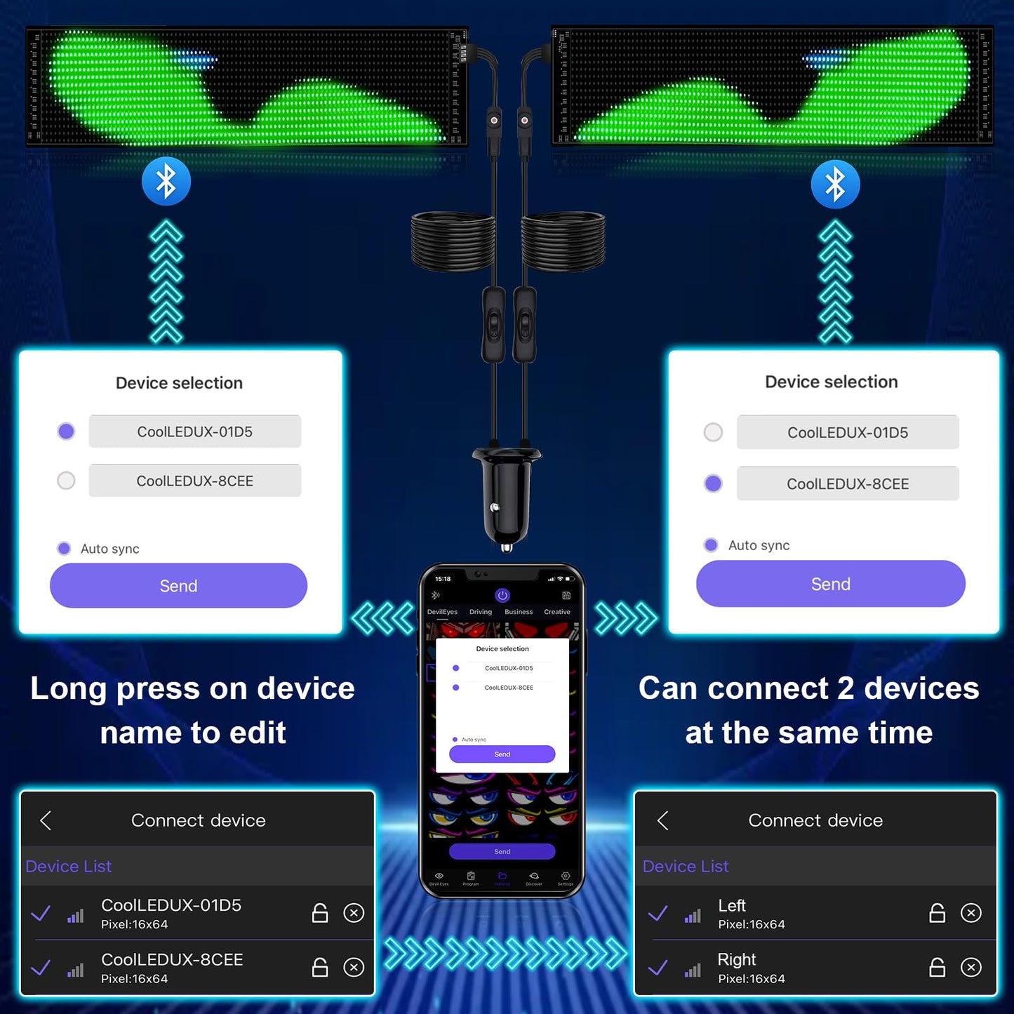 2Pcs Devil Eyes Light for Cars | LED Eyes for Truck Windshield | Flexible Scrolling Programmable LED Sign | Can Edit Text/Graffiti/Animations