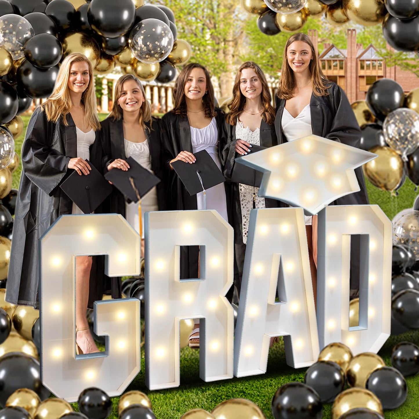 2026 Graduation Party Decorations - 2.3FT Pre-Cut GRAD Marquee Letters Sign with Light - Mosaic Foam Board Includes Glue Gun Balloons for Kindergarten Preschool College Prom