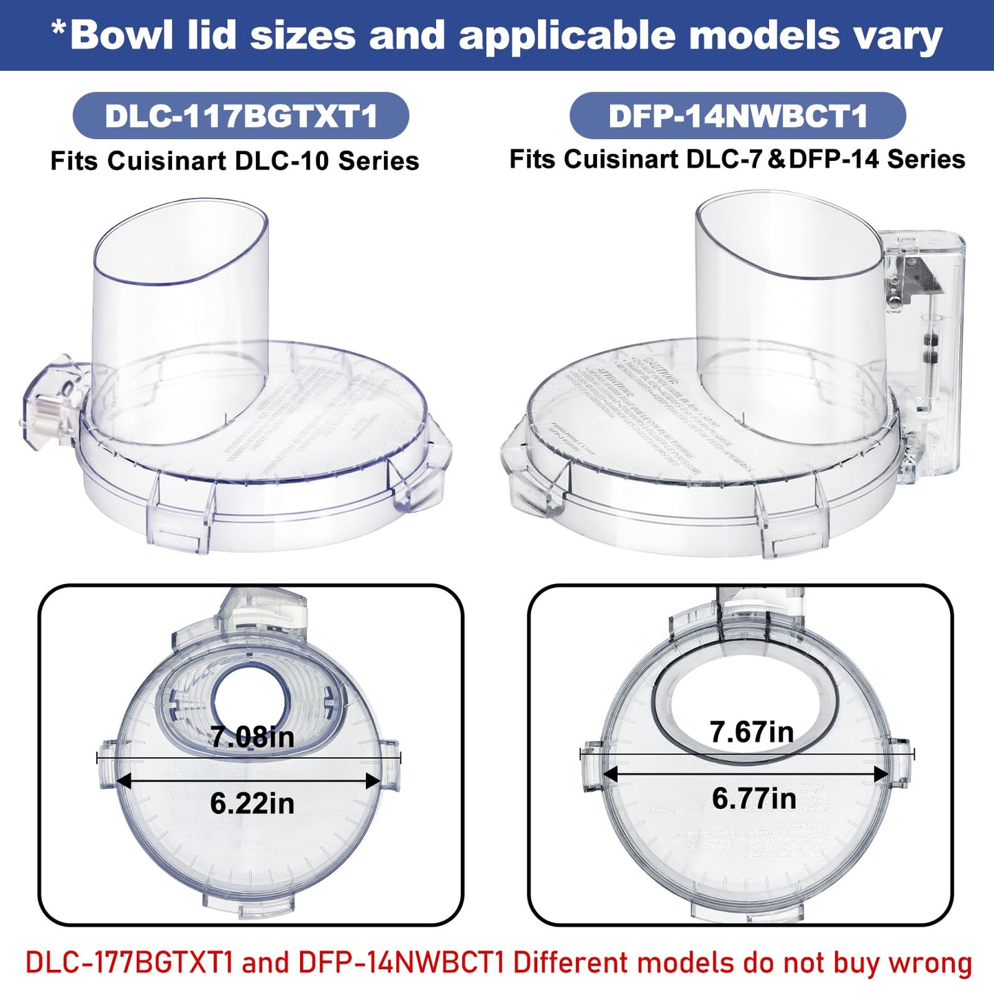 4 Locking Tabs DFP-14NWBCT1 Replacement Clear Food Processor Work Bowl Cover, Compatible with Cuisinart Tritan food Processor Only fits Bowl DLC-005AGTXT1,Fits Model DFP-14, DFP-14BCN, DFP-14BCHN