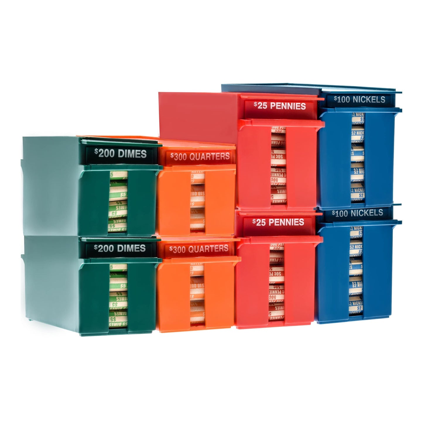 Nadex Rolled Coins Storage Boxes with Lockable Covers | High Capacity Wrapped Coins Color Coded Coin Organizing Trays for Quarters, Dimes, Nickels, and Pennies