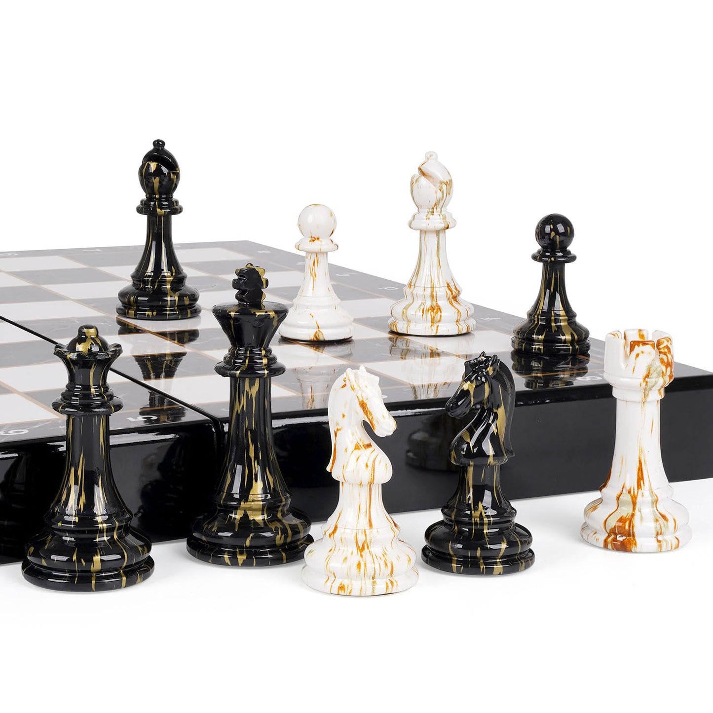 15" Large Chess Set for Adults with Weighted Acrylic Chess Pieces 3.5" King & Portable Folding Marbling Wooden Chess Board Travel Chess Sets Family Board Game Gift – Elegant Classic Chess Game