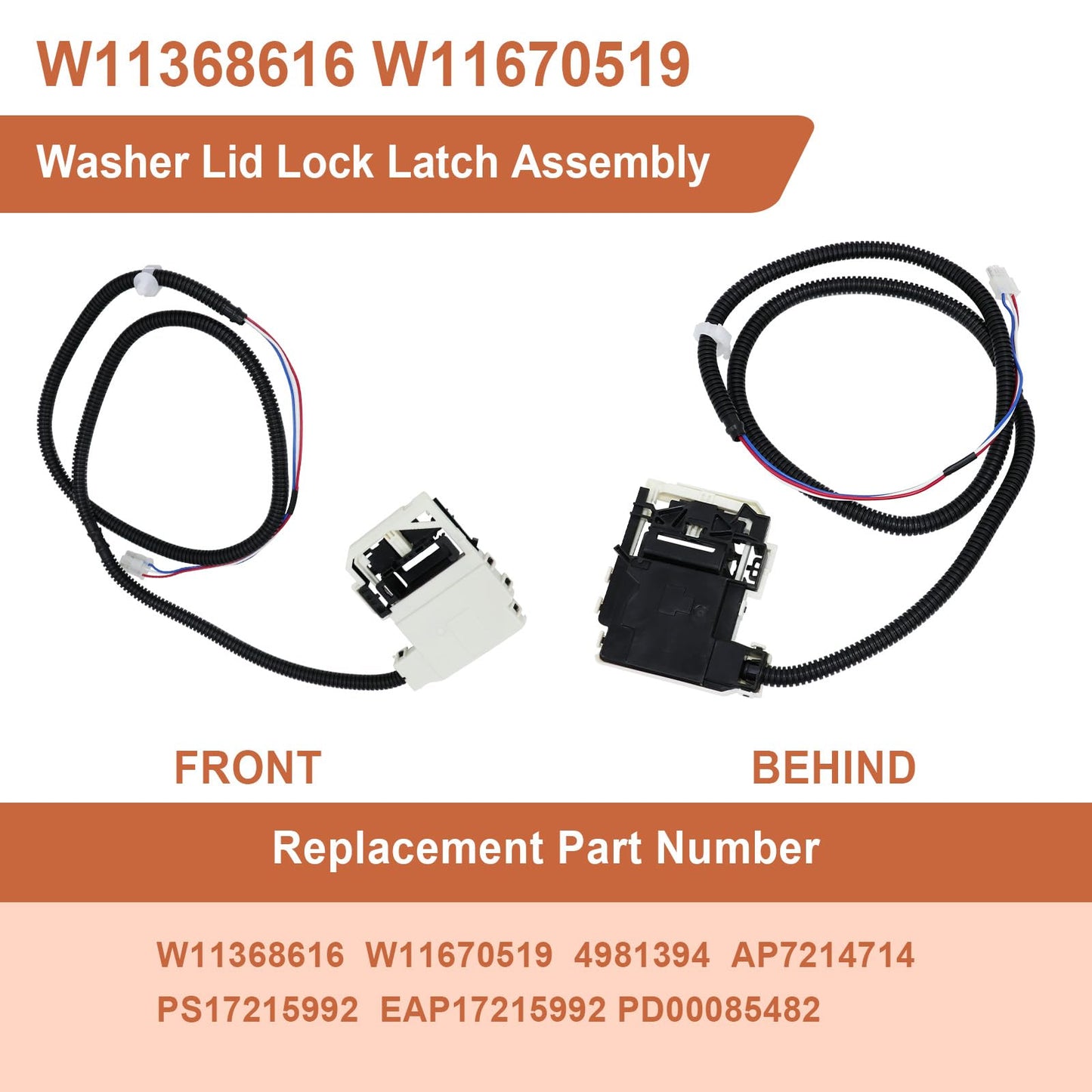 W11368616 W11670519 Washer Lid Lock Latch Assembly Compatible with Whirlpool & Maytag Washing Machine Lid Lock Switch MVW4505MW0 MVW5430MW1 MVW5430PBK0 MVW5435PW0, Replaces AP7214714, PS17215992