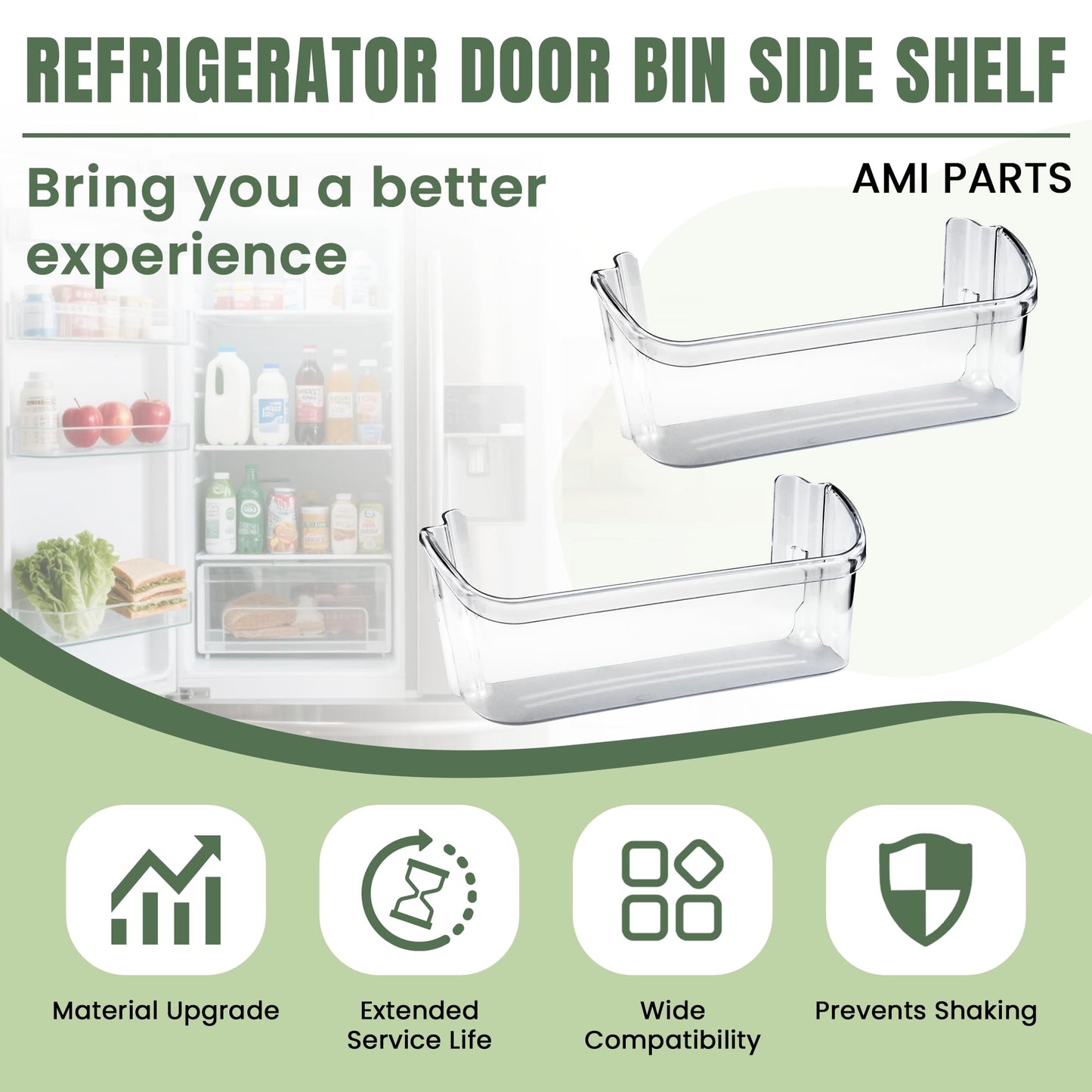 AMI PARTS 240363702 Refrigerator Door Bin Side Shelf Fit for Frigi-daire, Ken-more Refrigerator - Replaces 240363704, 240363705, 240363708, AP2116106, PS430207 (2 Pack)