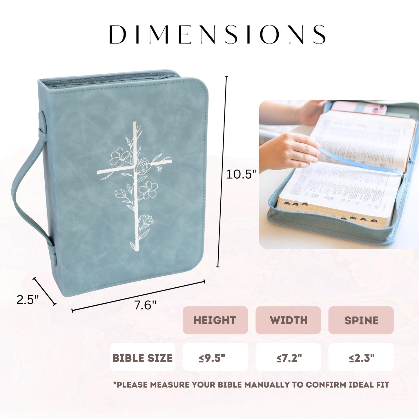 Bible Cover Case for Women – PU Leather Large Bible Case with Minimalist Debossed Design – Christian Bible Accessories for Girls & Women (Blue)