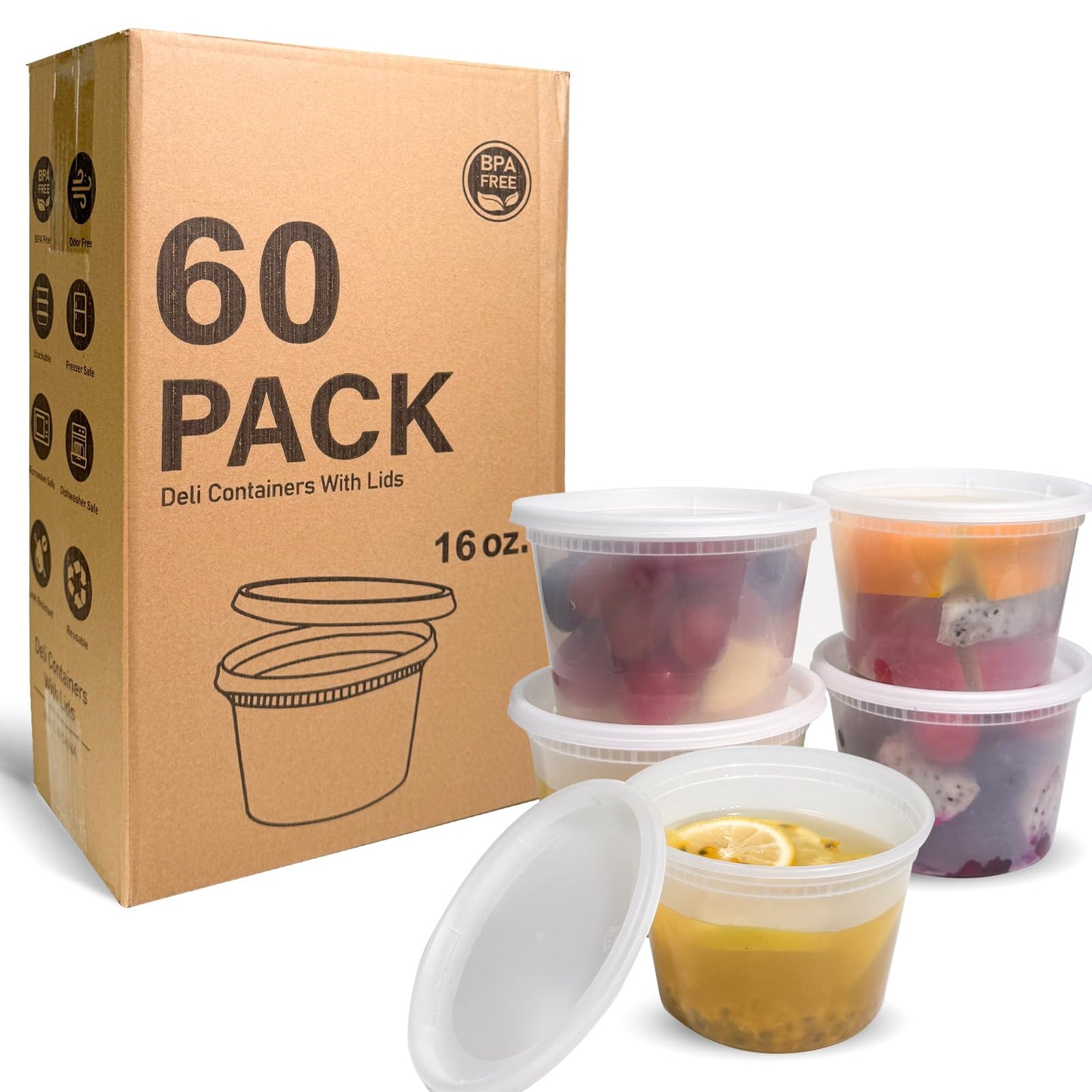EASYTRIP (60 Sets 16oz Plastic Soup Containers with Lids, Food Storage Containers with Airtight Lid, Meal Prep Containers, BPA Free, Freezer Safe, Dishwasher Safe, Microwave Safe, Stackable