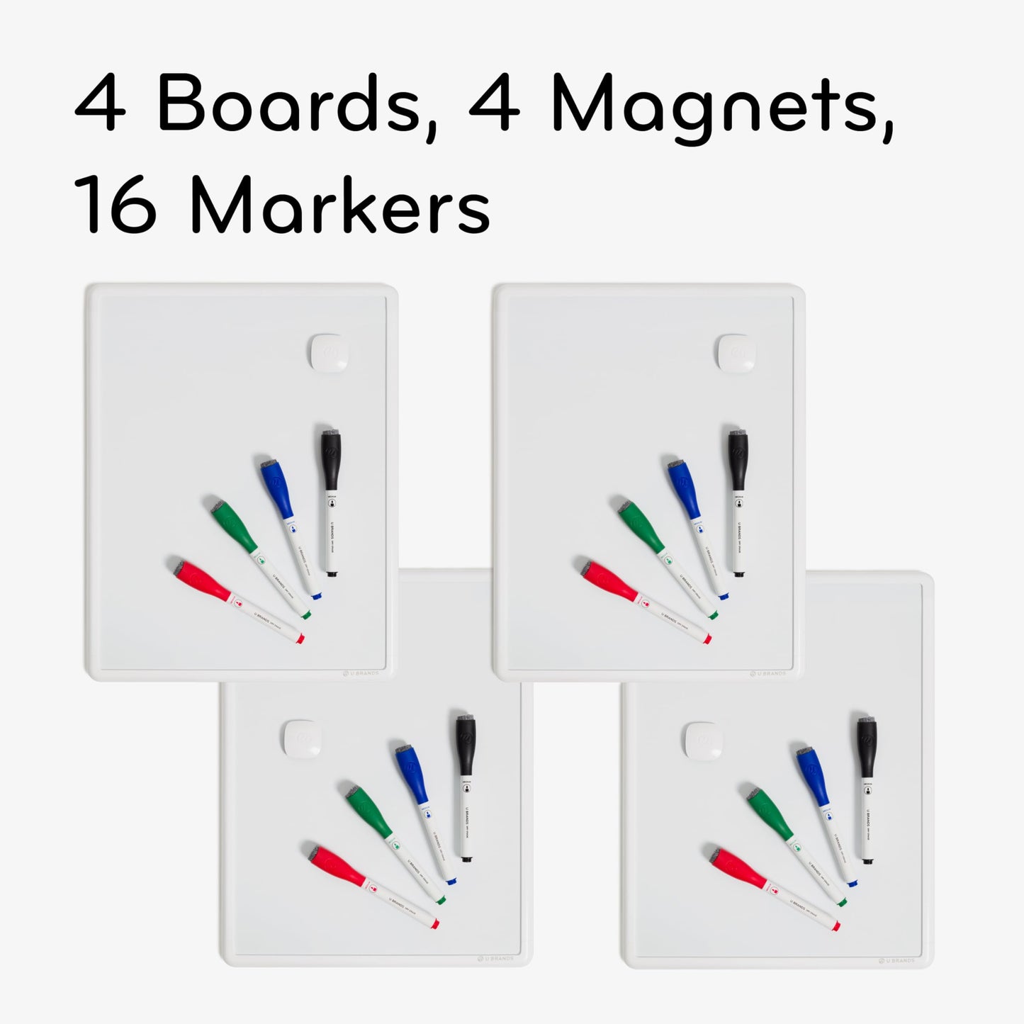 U Brands Contempo Magnetic Dry Erase Board White Board Bundle, 11" x 14", White Modern Frame, Includes 4 Boards, 16 Markers and 4 Magnets