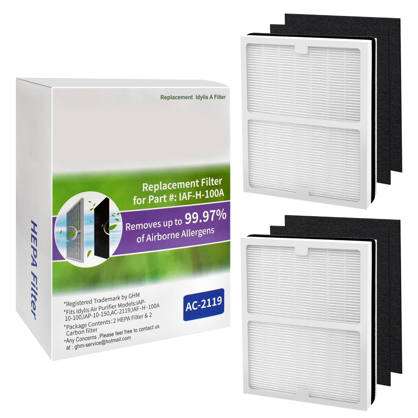 Replacement Idyllis Air Purifier Filters AC-2119, Replacement Idylis A Filters Compatible With Filtrete FAP-C01-A, Idylis Air Purifier AC-2119, IAP-10-100, IAP-10-150, IAPC-10-140,2 Pack