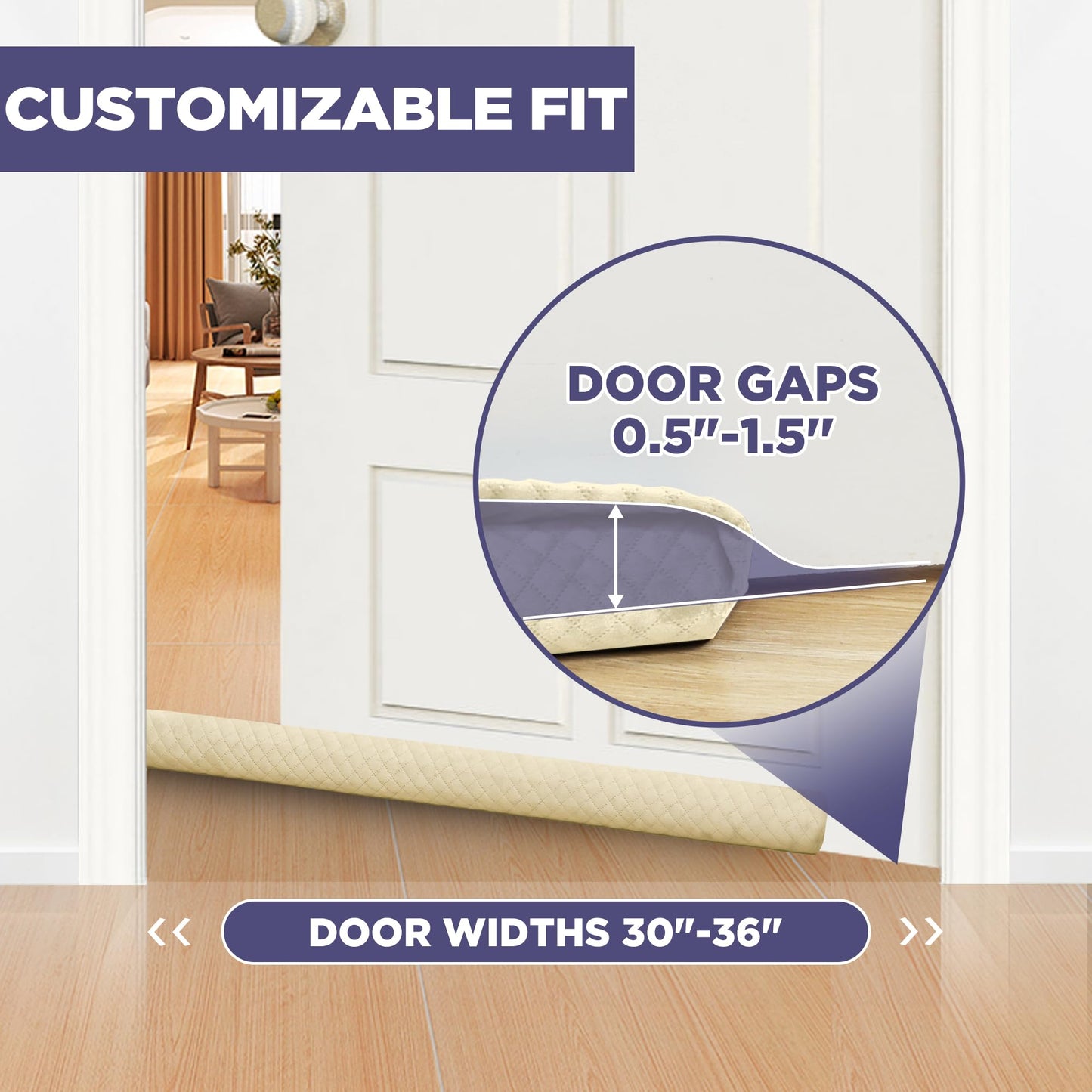 Ciieyuo® Door Draft Stopper – Premium Velour Under Door Gap Filler & Noise Blocker | Insert-Design Draft Stopper for Bottom of Door (30"-36") | Blocks Cold, Noise, Dust – Easy Install, No Adhesive