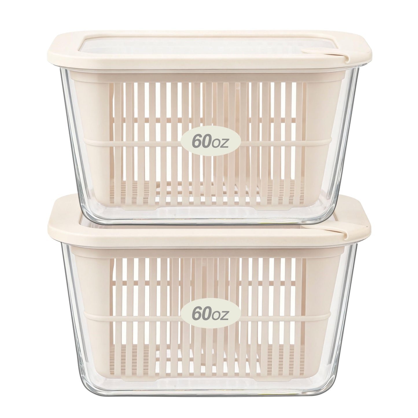 Urban Green Glass Food Storage Containers with Glass Lids, Microwave Safe Food Container Set, Aitight Meal Prep Container Set, BPA Free, 2 extra Colanders, LeakProof, 2 Pack of 60oz