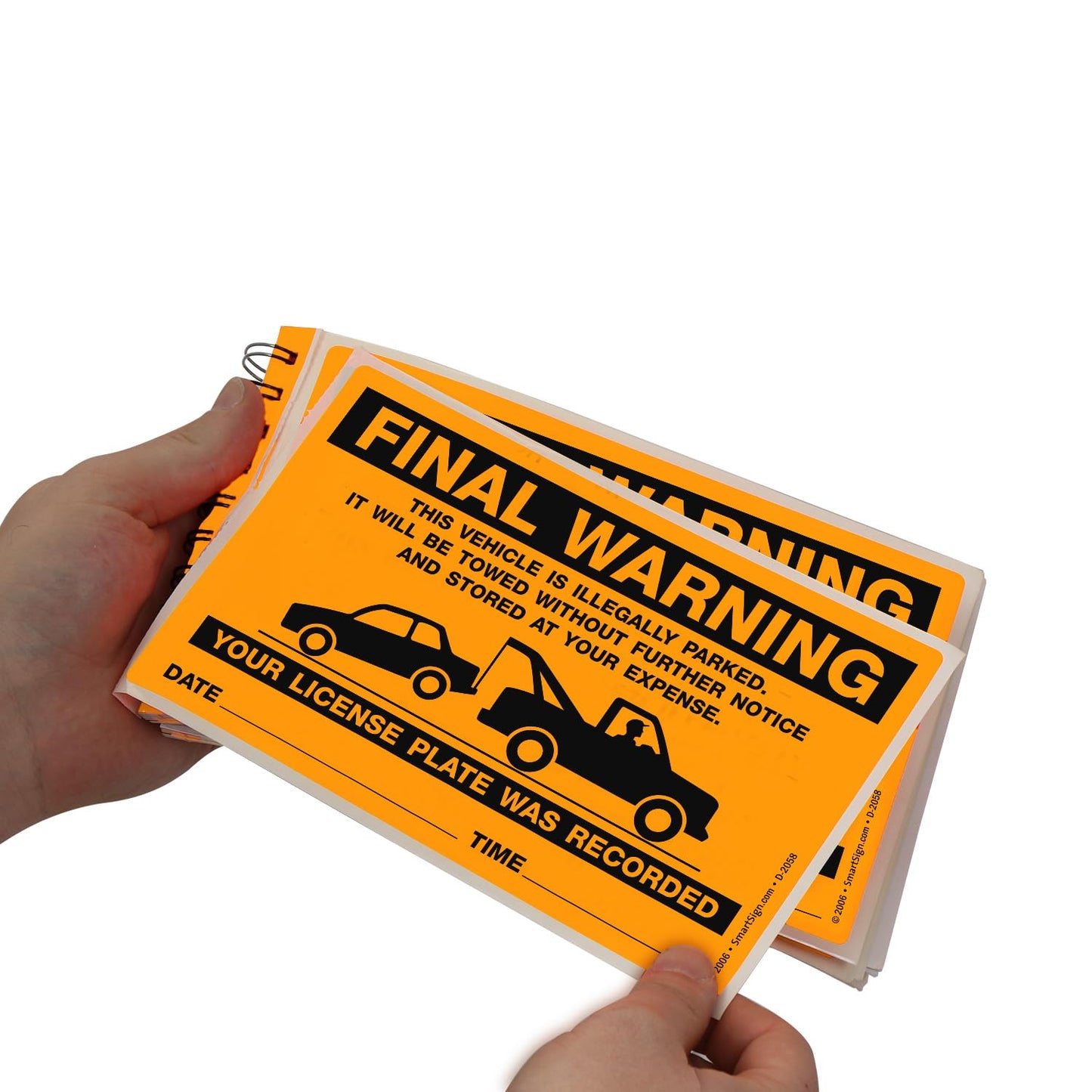 SmartSign Final Warning Parking Violation Stickers | Book of 50 Stickers with Liners, 5 x 8 inch, Vehicle Illegally Parked Sticker, Hard to Remove Write-On Tickets, Fluorescent Orange