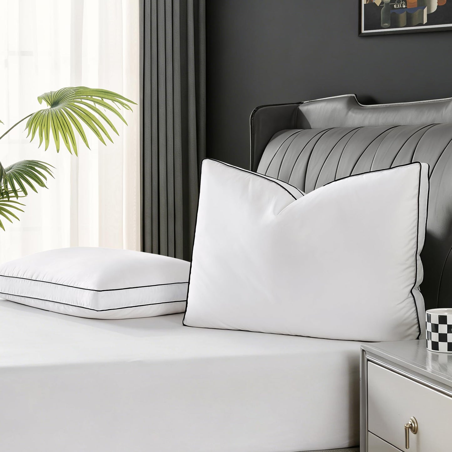 Mosluna Feather Down Pillows King Size Set of 2, Luxury Hotel Collection Bed King Pillows 2 Pack, Down Gusseted Pillow for Sleeping, Soft Fluffy Medium Firm for Side Back Stomach Sleepers 20x36 in.