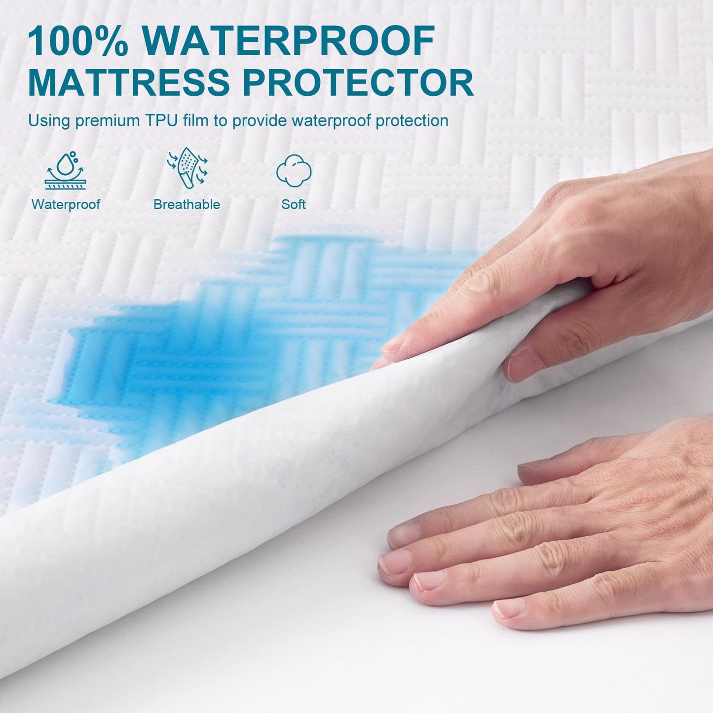 GOPOONY Waterproof Mattress Protector Queen Size - Breathable, Noiseless, Ultra-Soft Bed Cover, Mattress Pad Cover with Deep Stretchable Pockets 8"-21" (White)