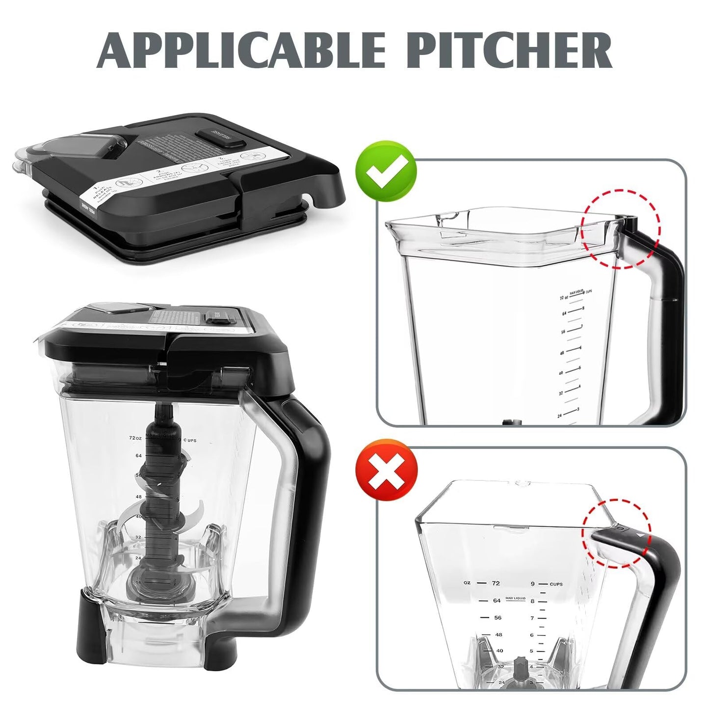 Lid Replacement for Ninja Blender 72 OZ Pitcher, Replacement Parts Top Locking Lid Cover for Ninja Blender BL642 BN701 BN751 BN801 BL610 DB751A CT610, New Model Food Processor Accessories