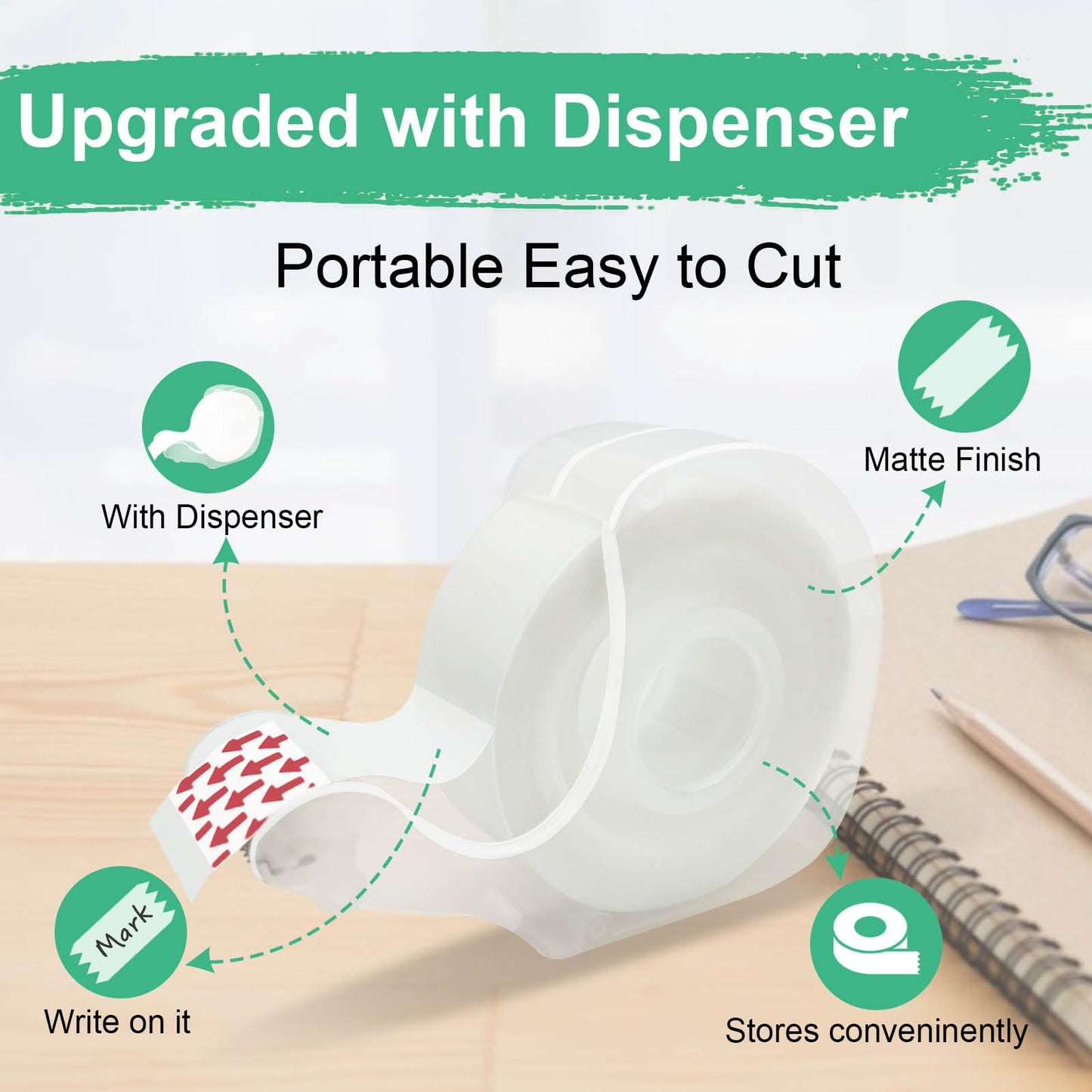 Bulk Tape clear, Invisible Tape, Matte Finish, Writable, 3/4 in x 650 in, 60 Rolls with Dispensers, Transparent Tape, Ideal for Christmas Wrapping Paper, Gift Wrap, School Supplies & Office Use