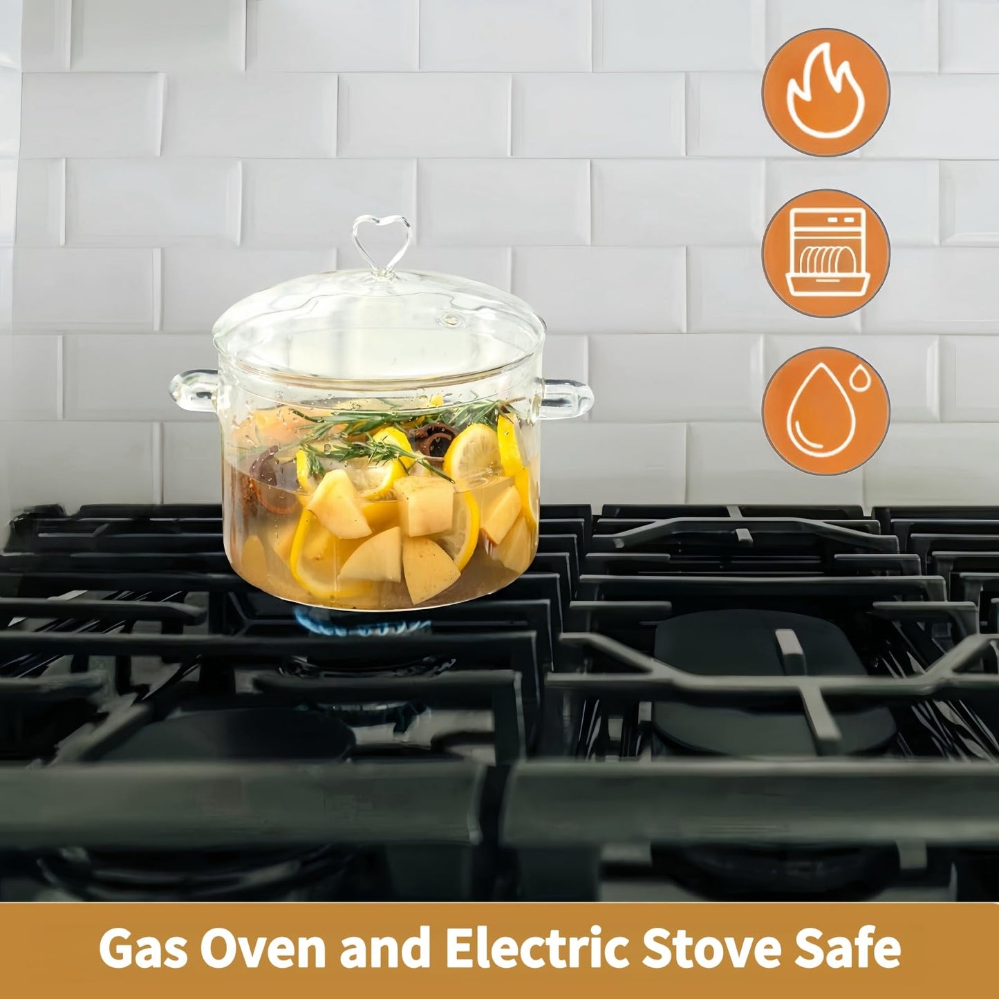 4L Glass Cooking Pot with Heart-shaped Lid, 4.2Qt/4000ml, Heat Resistant, High Thermal Conductivity Reduces Energy Use, Dishwasher Oven Gas Electric Stove Safe,for Potpourri,Soups,Pasta