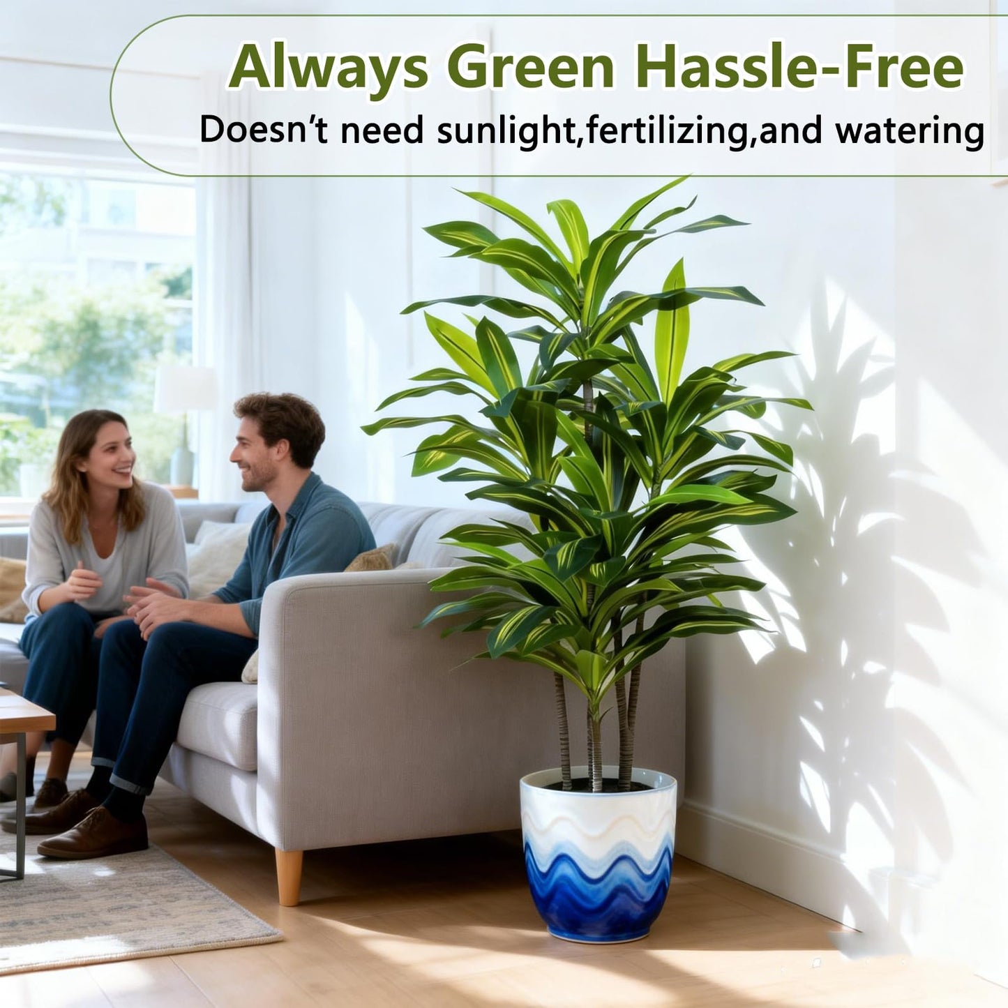 AzureLeap Dracaena Artificial Plant Indoor 4FT - Tall Faux Floor Plant in Pot - Large Tropical Fake Tree with Lifelike Leaves - Artificial Dracaena Tree for Home Office Living Room Decor