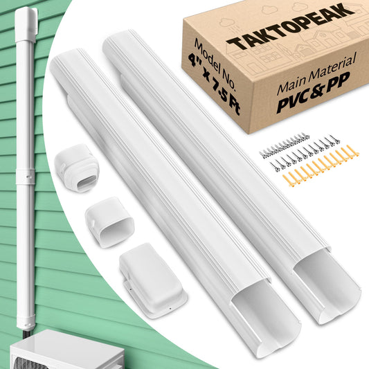 TAKTOPEAK Mini Split Line Cover: 4'' 7.5 Ft Line Hide for Mini Split Air Conditioner Central AC HVAC - Waterproof Decorative Pipe Cover for Outdoor (White)