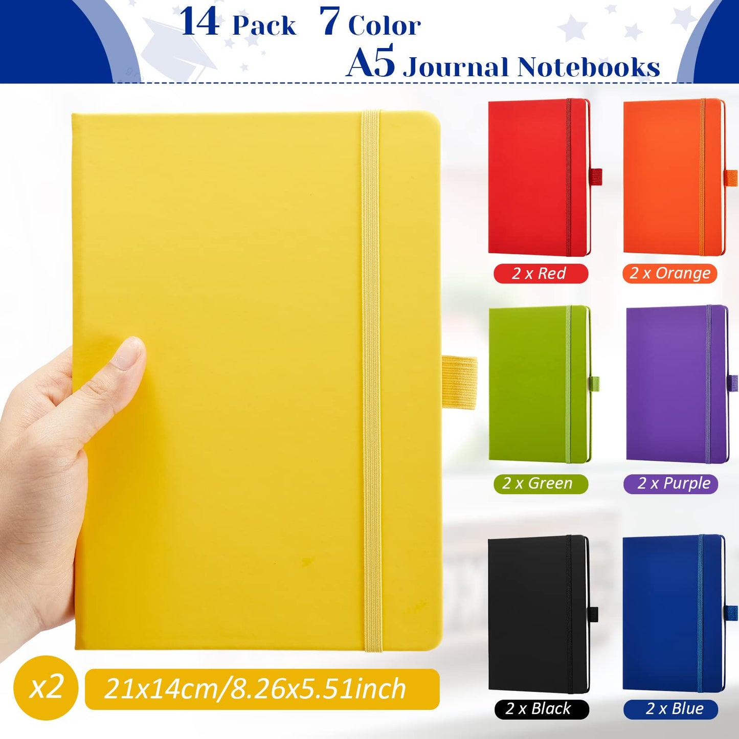 Laumoi 14 Pack Hardcover Journal Notebooks Bulk Journaling Notebook Wide Ruled PU Leather Ruled Lined Journals with Pen Holder for School Business Work Writing (Bright Color,A5)