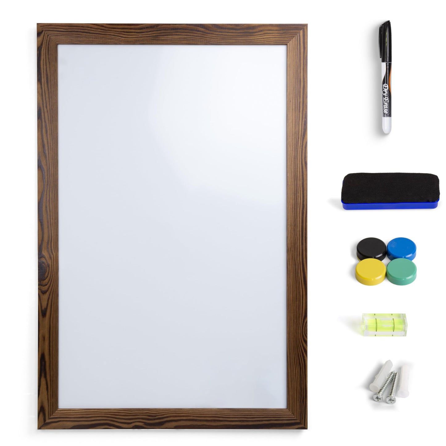 Real Wooden Framed Magnetic Dry Erase Whiteboard, 24" X 36", Vertical/Horizontal Wall Mount, Includes Black Marker, Eraser and 4 Magnets, by Better Office Products (Rustic Brown)
