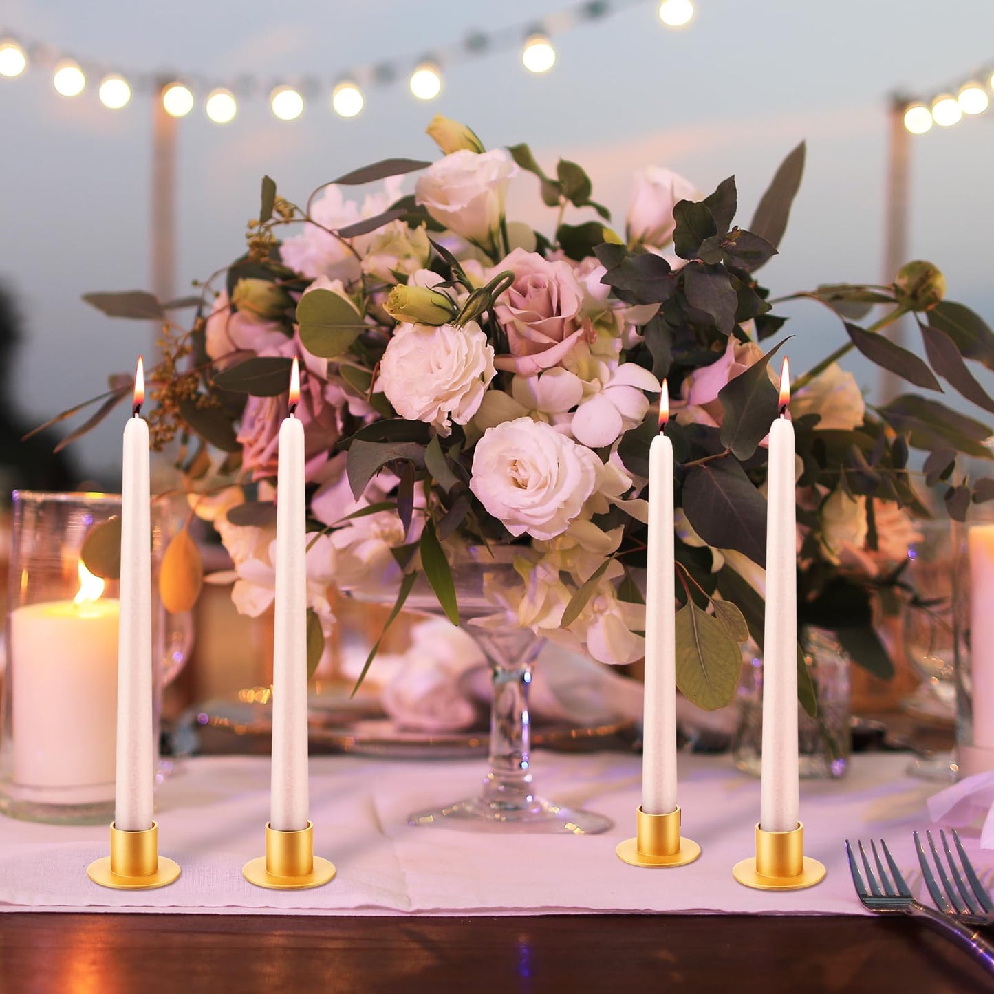 48 Pcs Gold Metal Taper Candle Holders Bulk for Wedding Pillar Candles Taper Candlesticks Holders Centerpieces Short Candle Stick Dinner Decor for Party Anniversary Dinning Table Gift (48, Gold)