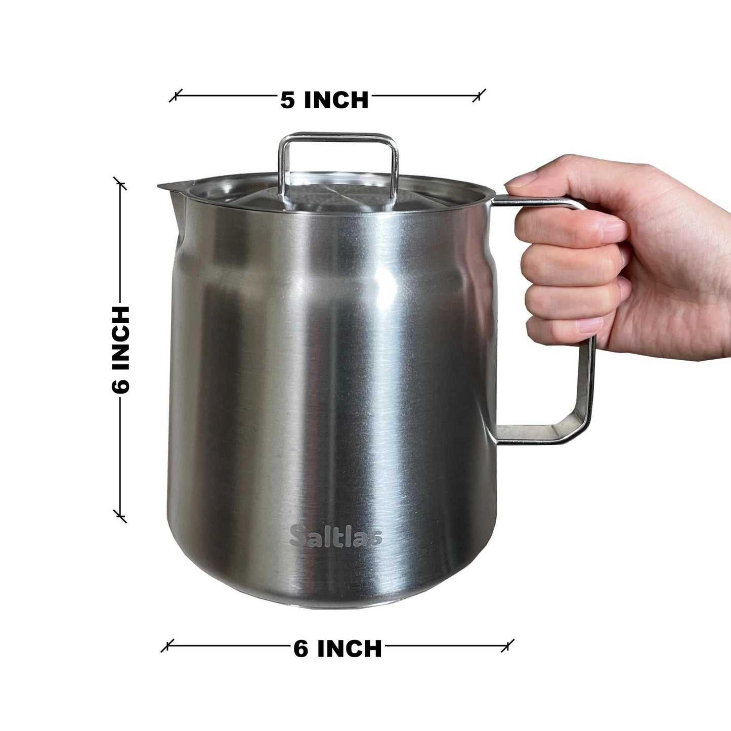 Saltlas 304 Stainless Steel Deep Fryer Pot with Basket and Oil Strainer, Double Bottom for Even Heating, Bacon Grease Container for Kitchen and Camping, Japanese Tempura Fryer, 2L (2Qt/68oz)