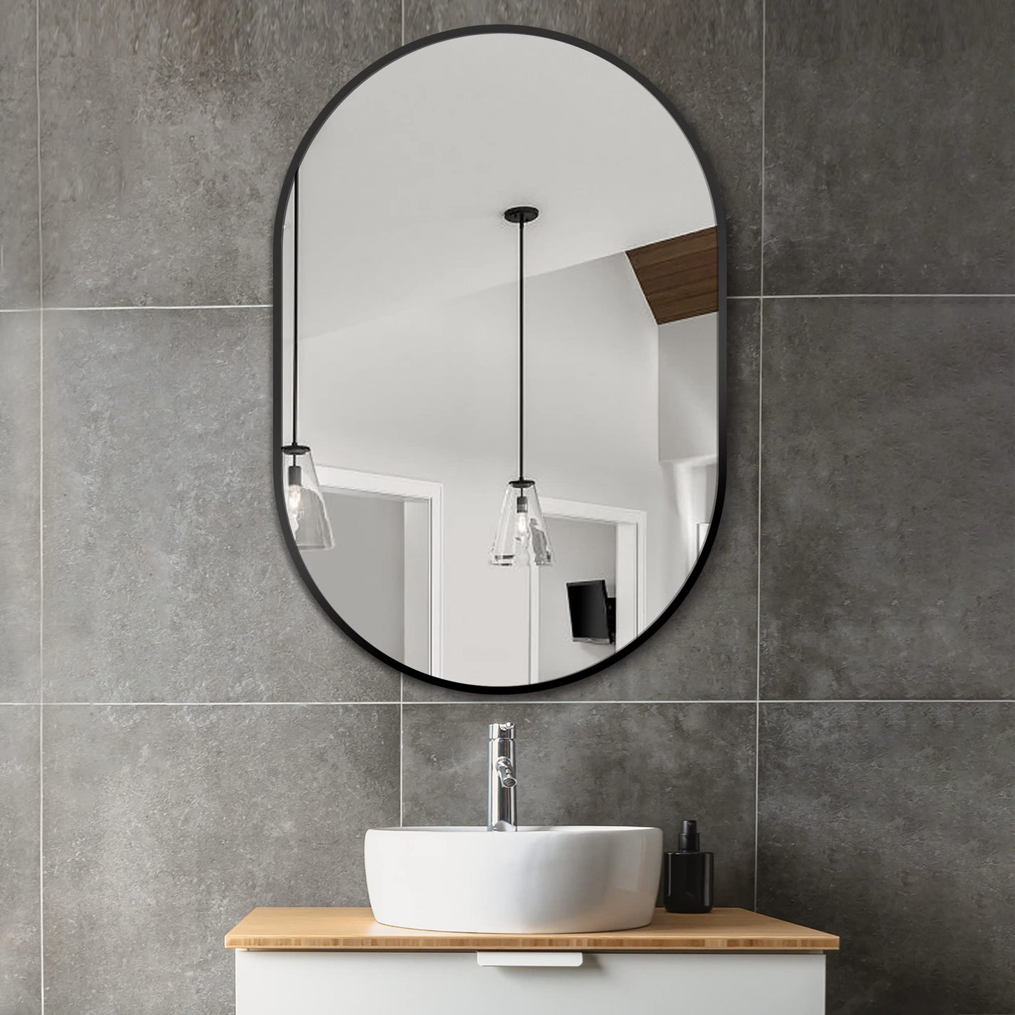 Bathroom Vanity Mirror for Wall, 36''x24'' Black Oval Bathroom Mirror for Over Sink, Bedroom, Living Room, Entryway, HD Tempered Glass, Wall Mounted Horizontally or Vertically