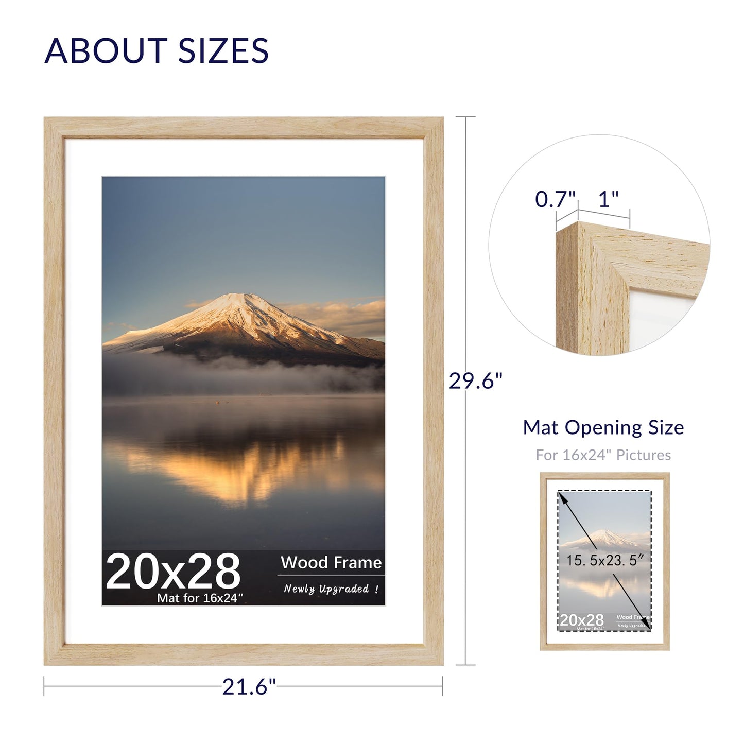 Chrspk 20X28 Poster Frame, Display Pictures 16X24 with Mat or 20X28 Without, Wall Hanging Frames, Natural Oak, 3 Pack