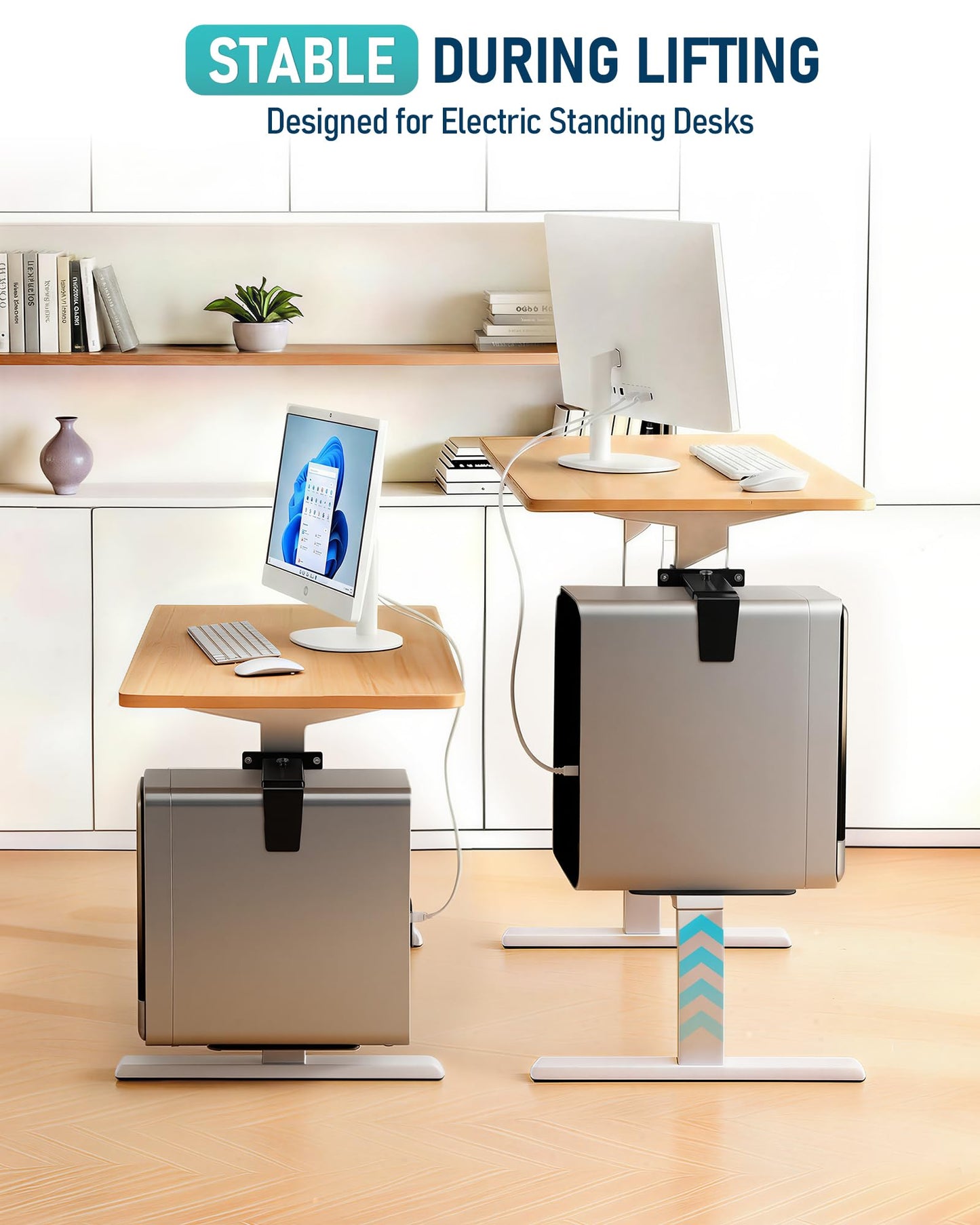 TOPSKY Adjustable Under-Desk PC Mount, No-Drill Computer CPU Holder for Standing Desks, Supports up to 50 lbs, Easy Installation, (Only Fits 80x50mm 75x45mm 65x45mm Desk Legs),Black