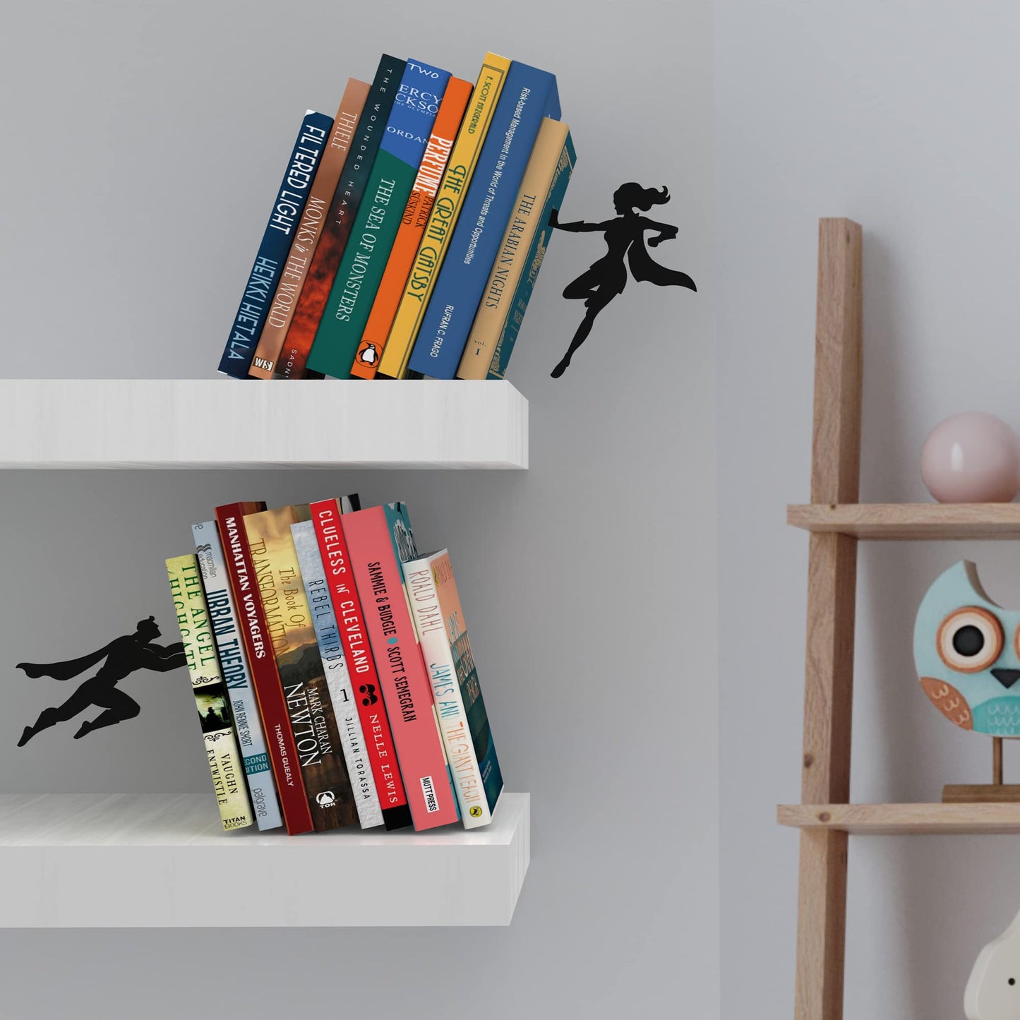 Artori Design Book Ends to Hold Books Heavy Duty Hidden Metal Bookends for Shelves Bookend Book Holder for Home Decorative Gift for Book End Lovers and Home Décor (Supergal+Book&Hero)