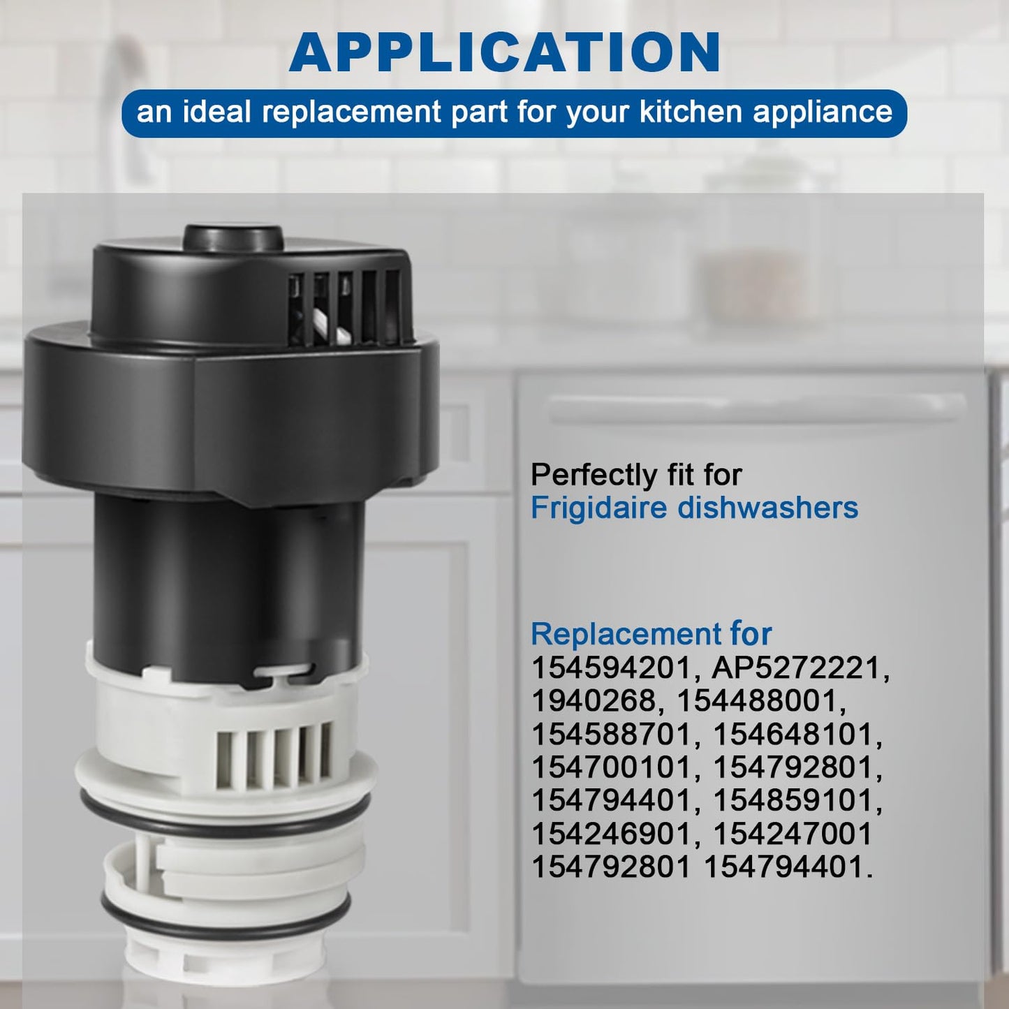 154844301 Motor Kit 154844301 Dishwasher Circulation Pump Motor with O-Rings for Frigidaire Dishwasher, Replace for 154488001 154588701 154594201 154648101 154700101