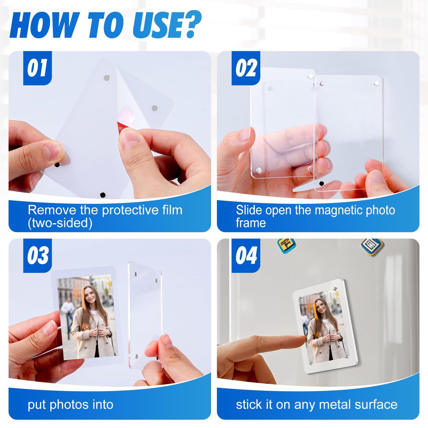 ESRICH 36 Pack-Acrylic Fridge Magnetic Frame, Mini Picture Frames, Double Sided Photo Magnet Frames for Refrigerator, Mini Clear Picture Frame, Gifts (2.36 x 3.54Inch)