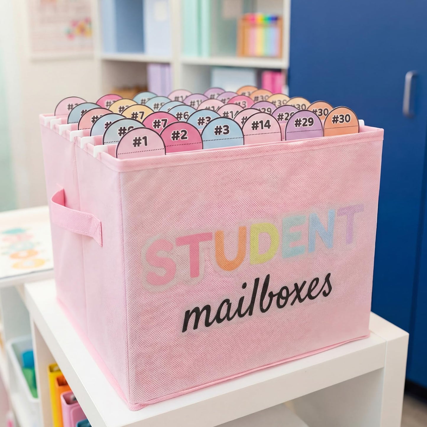 Kosiz 61 Pcs Pastel Classroom Mailbox Set Back to School Student Mailbox and Date Storage Set with Collapsible File Box 30 Hanging Files Folders 30 Index Tabs for School Classroom Teacher Must Haves