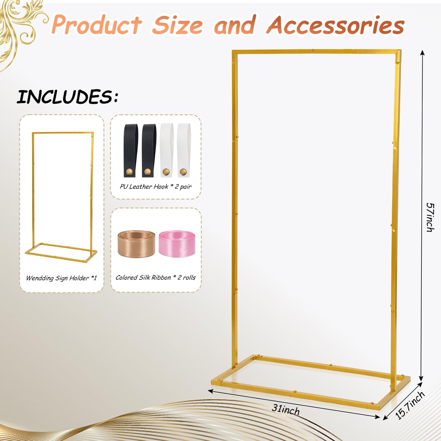 Elegant Wedding Sign Stand & Holder，Golden Heavy Duty Metal Wedding Welcome Sign Stand for Reception，Welcome to Our Wedding Hanging Sign Stand - Perfect for Seating Chart, Posters, and Decor