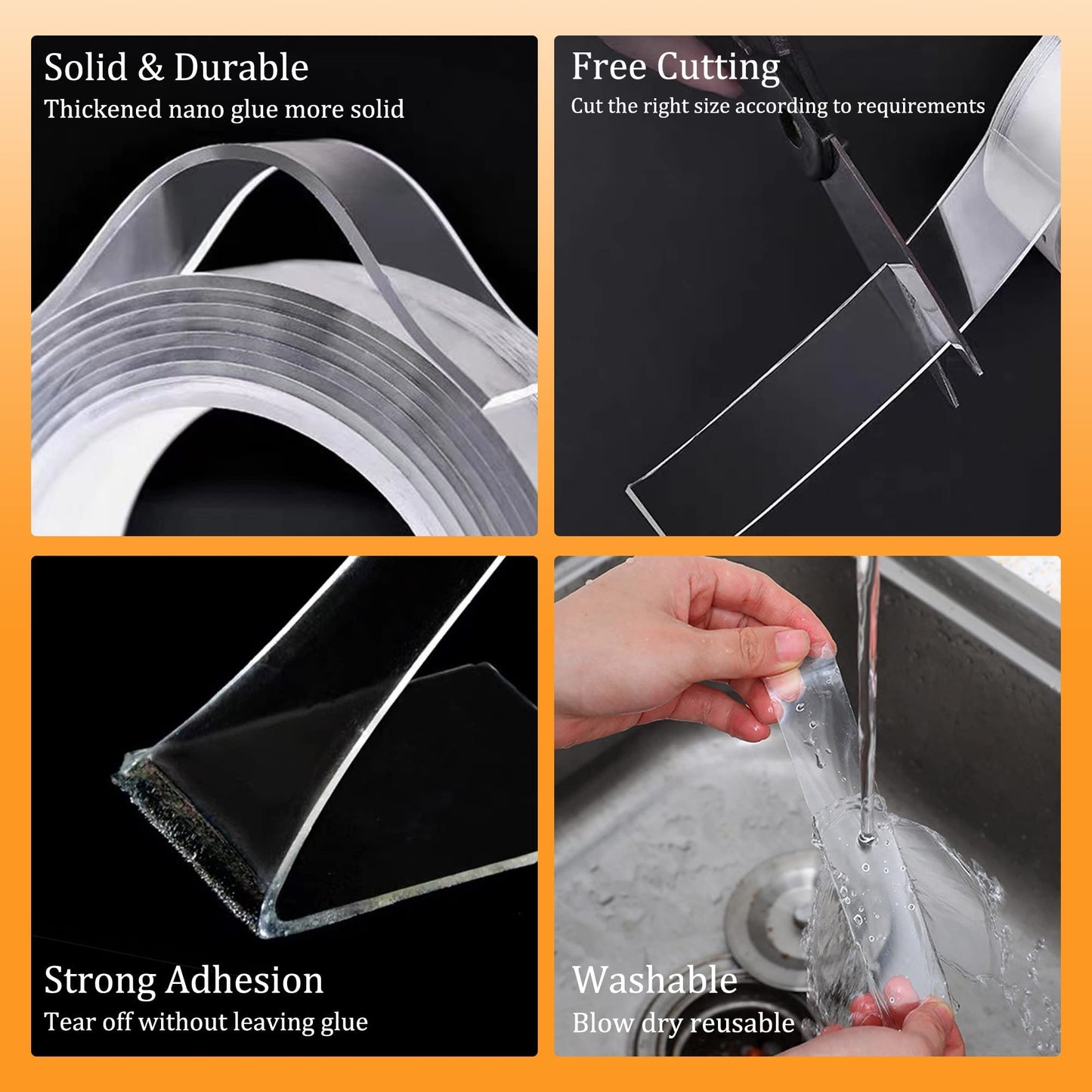 Double Sided Tape Heavy Duty for Wall Decor No Damage to Paint,Clear Removable Mounting Tape,Nano Two Sided Adhesive Tape,Picture Hanging Strips for Posters,Stickers - 3Rolls,Total(1.18in*20FT)