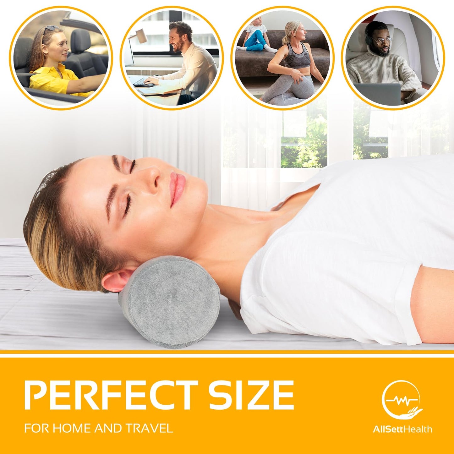 AllSett Health 2 Pack Neck Roll Cervical Pillow for Neck Pain Relief - Memory Foam Neck Pillow for Bed | Round Neck Pillows for Sleeping | Bolster Pillow for Bed, Legs and Back